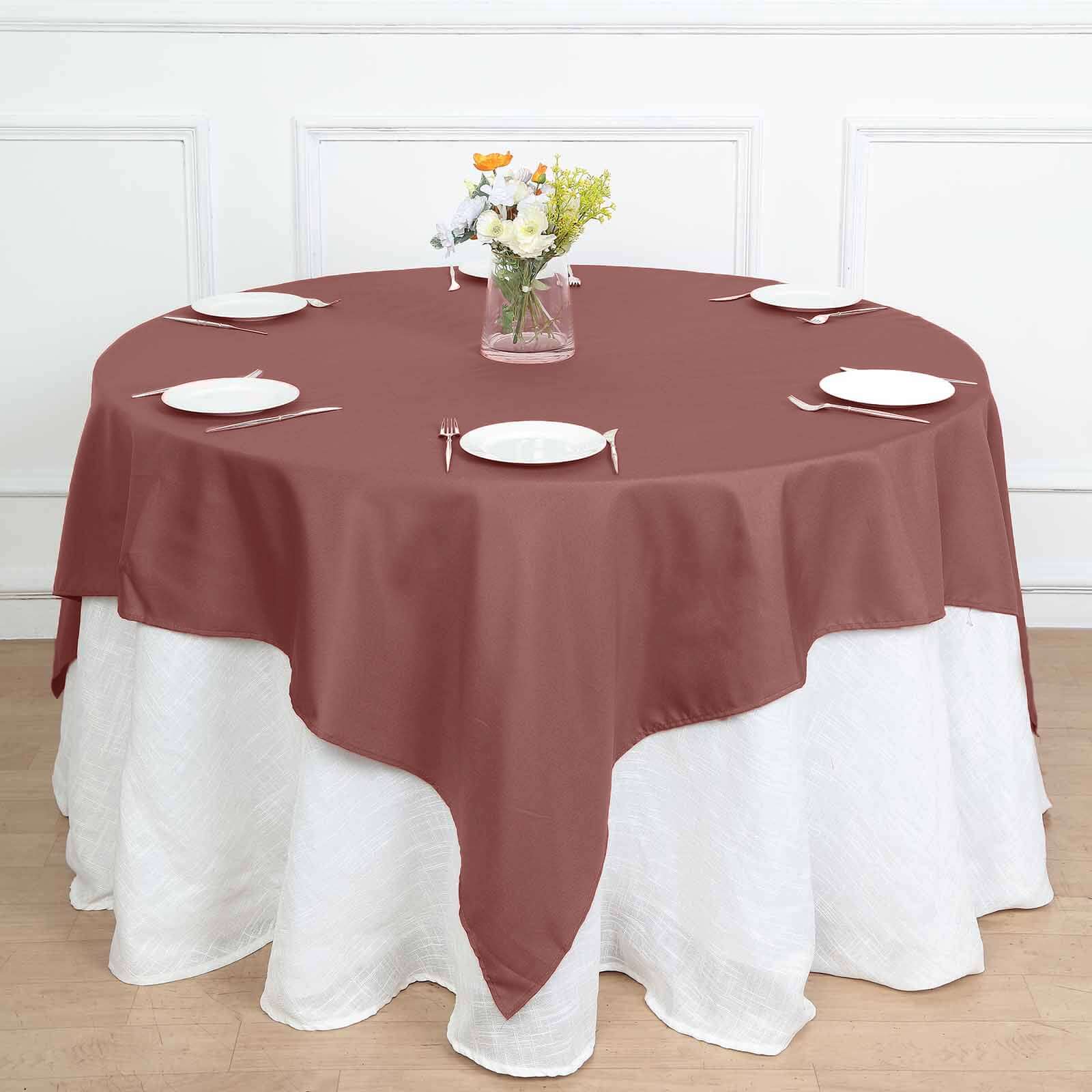 70x70 Cinnamon Rose Polyester Square Table Overlay