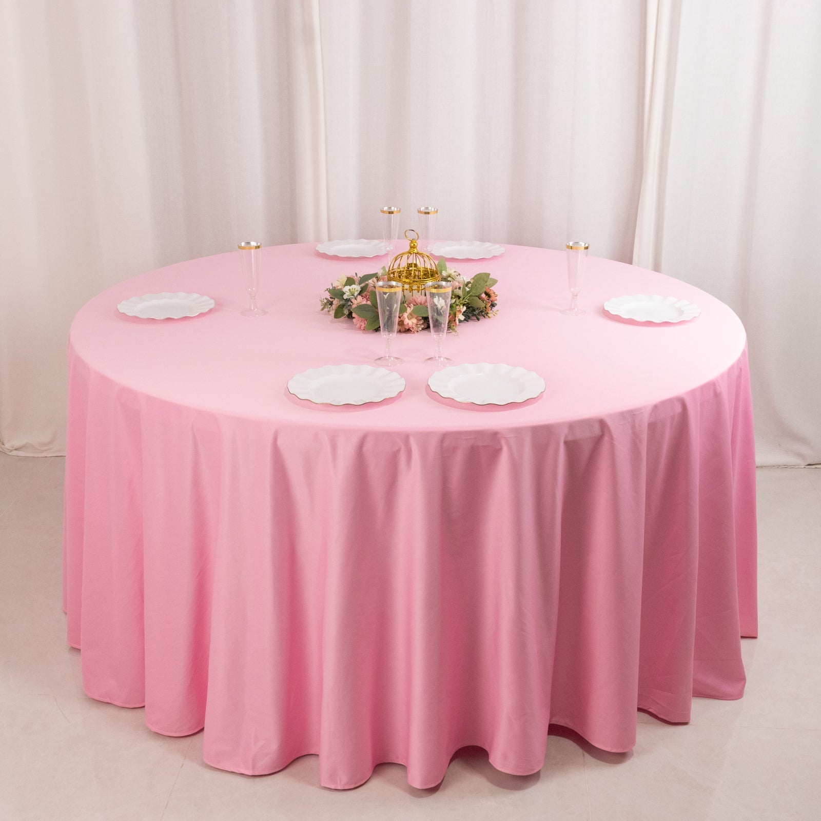 Premium Scuba Round 120 Tablecloth Pink - Wrinkle Free & Stain Resistant Seamless Table Cover