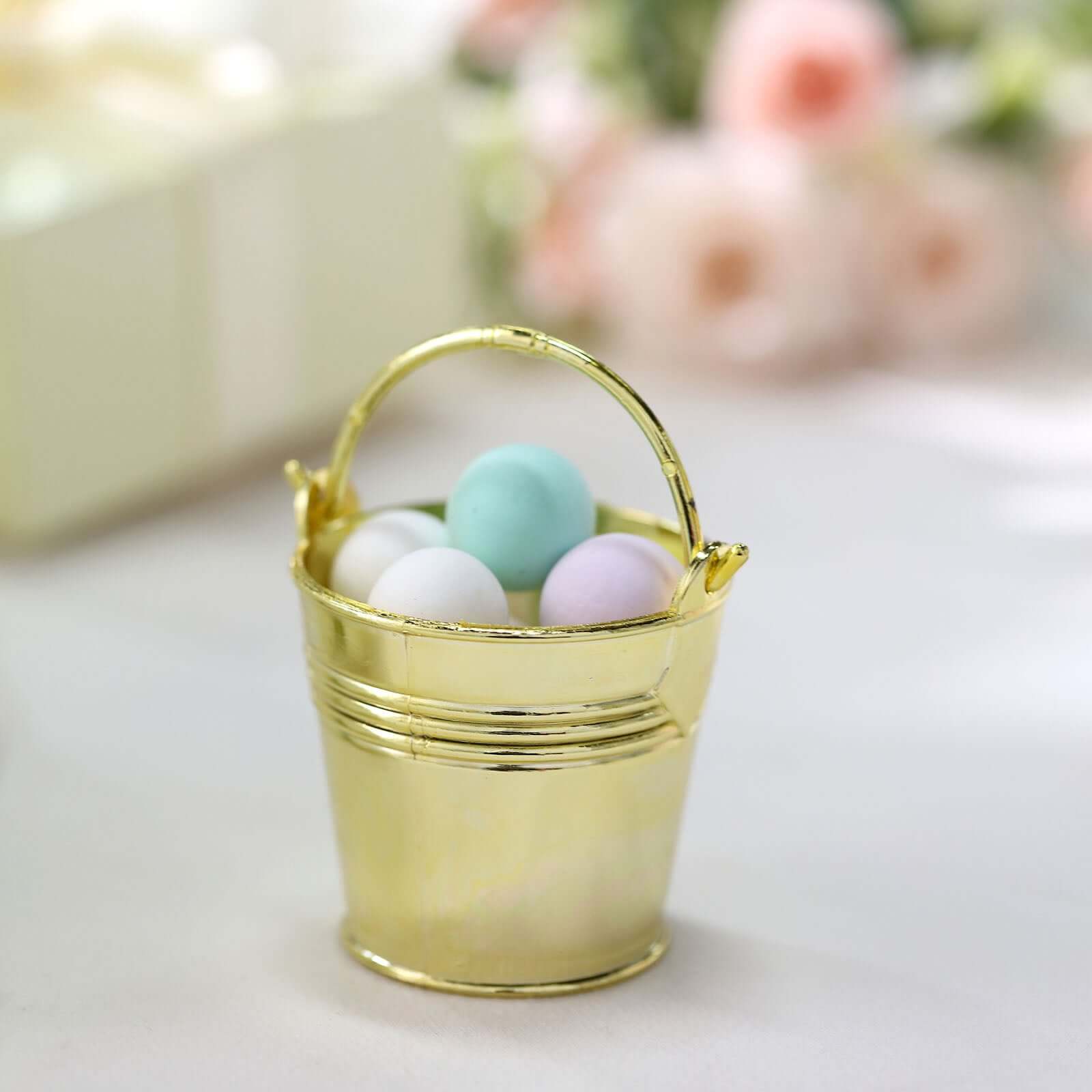 12 Pack 2 Gold Mini Planter Treat Party Favor Boxes, Small Pail Bucket Candy Container Gift Boxes