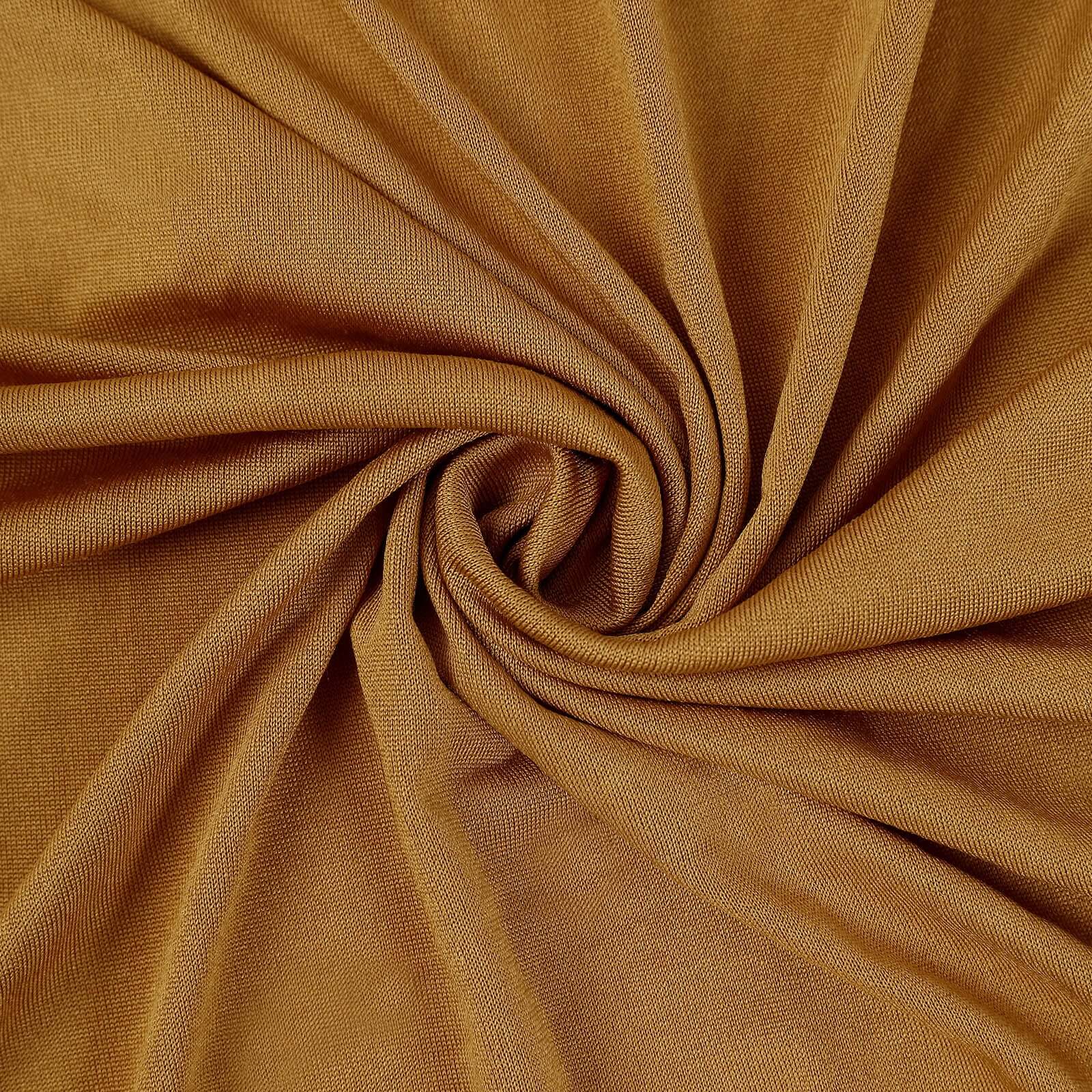 Spandex 32 Round Cocktail Table Cover Skirt Gold With Natural Wavy Drapes - Stylish & Sophisticated Event Decor