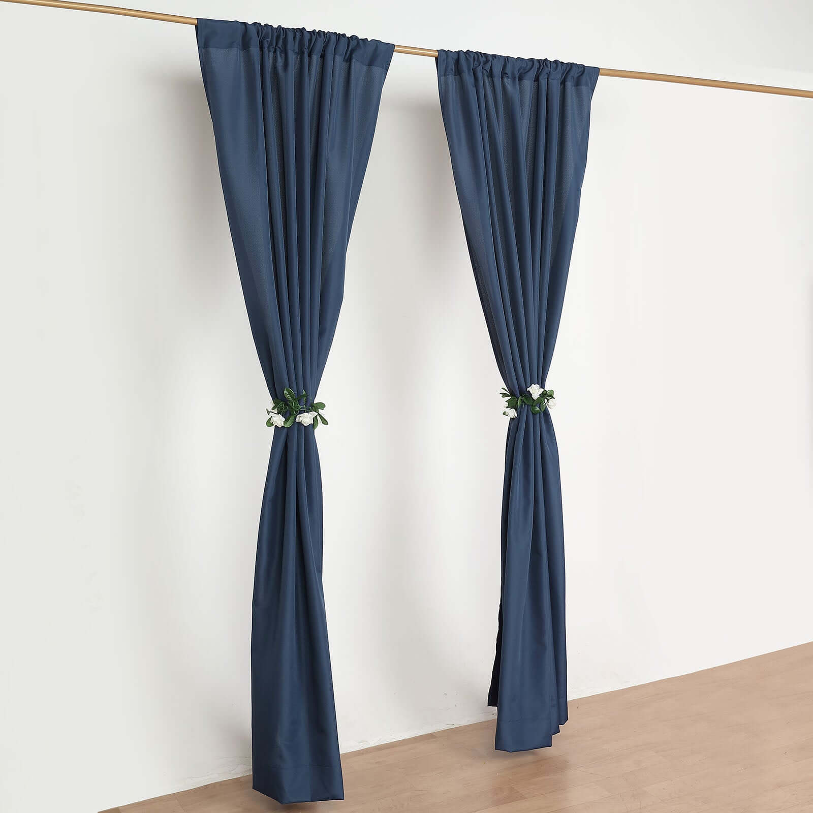 2 Pack Navy Blue Polyester Event Curtain Drapes, 10ftx8ft Backdrop Event Panels With Rod Pockets 130 GSM