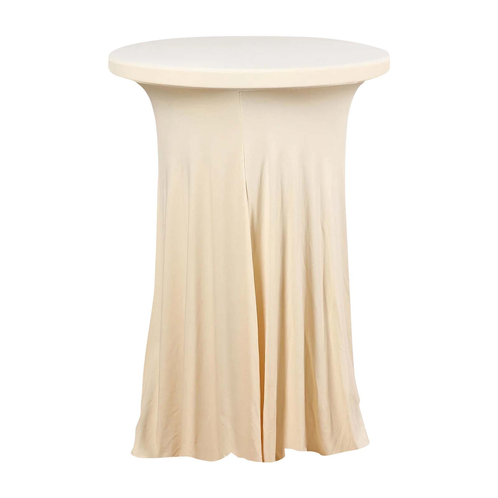 Spandex 32 Round Cocktail Table Cover Skirt Beige With Natural Wavy Drapes