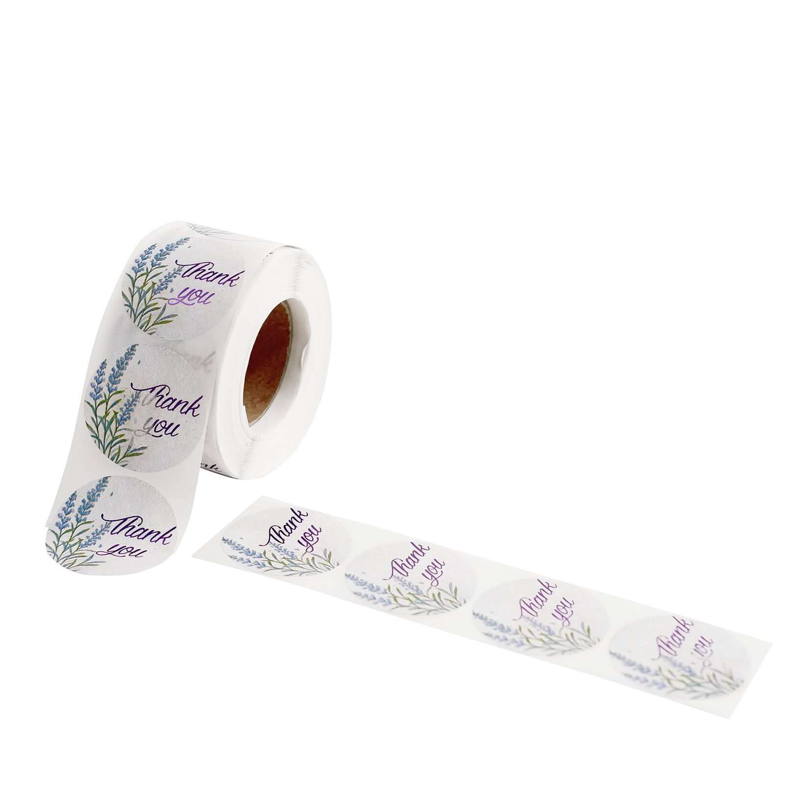 500Pcs 1.5 Thank You Purple Lavender Print Stickers Roll, Labels For DIY Envelope Seals - Round