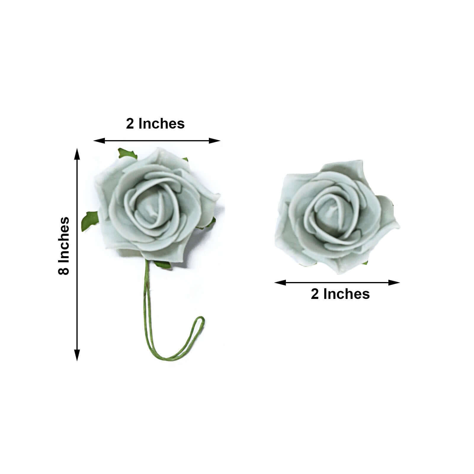 24 Roses 2 Silver Artificial Foam Flowers With Stem Wire and Leaves