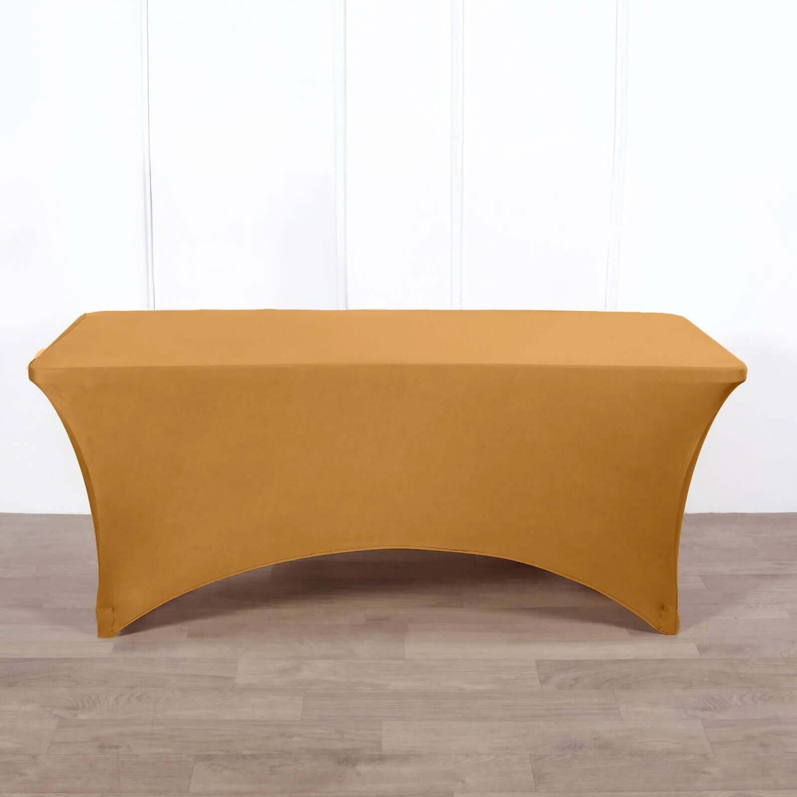 Stretch Spandex 96x30 Rectangle Table Cover Gold - Durable Form-Fitting Tablecloth for Events & Presentations