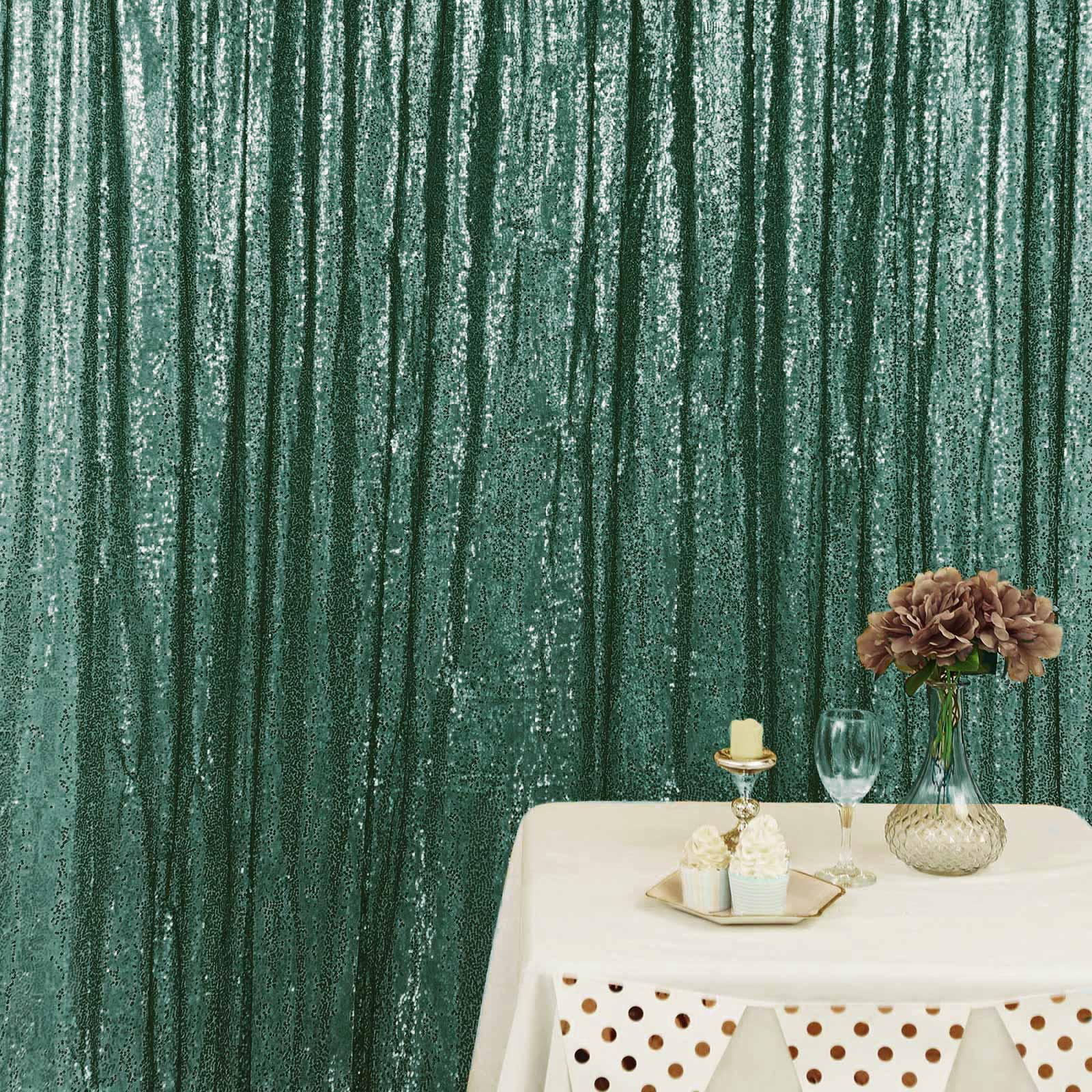 8ftx8ft Hunter Emerald Green Sequin Event Curtain Drapes, Backdrop Event Panel