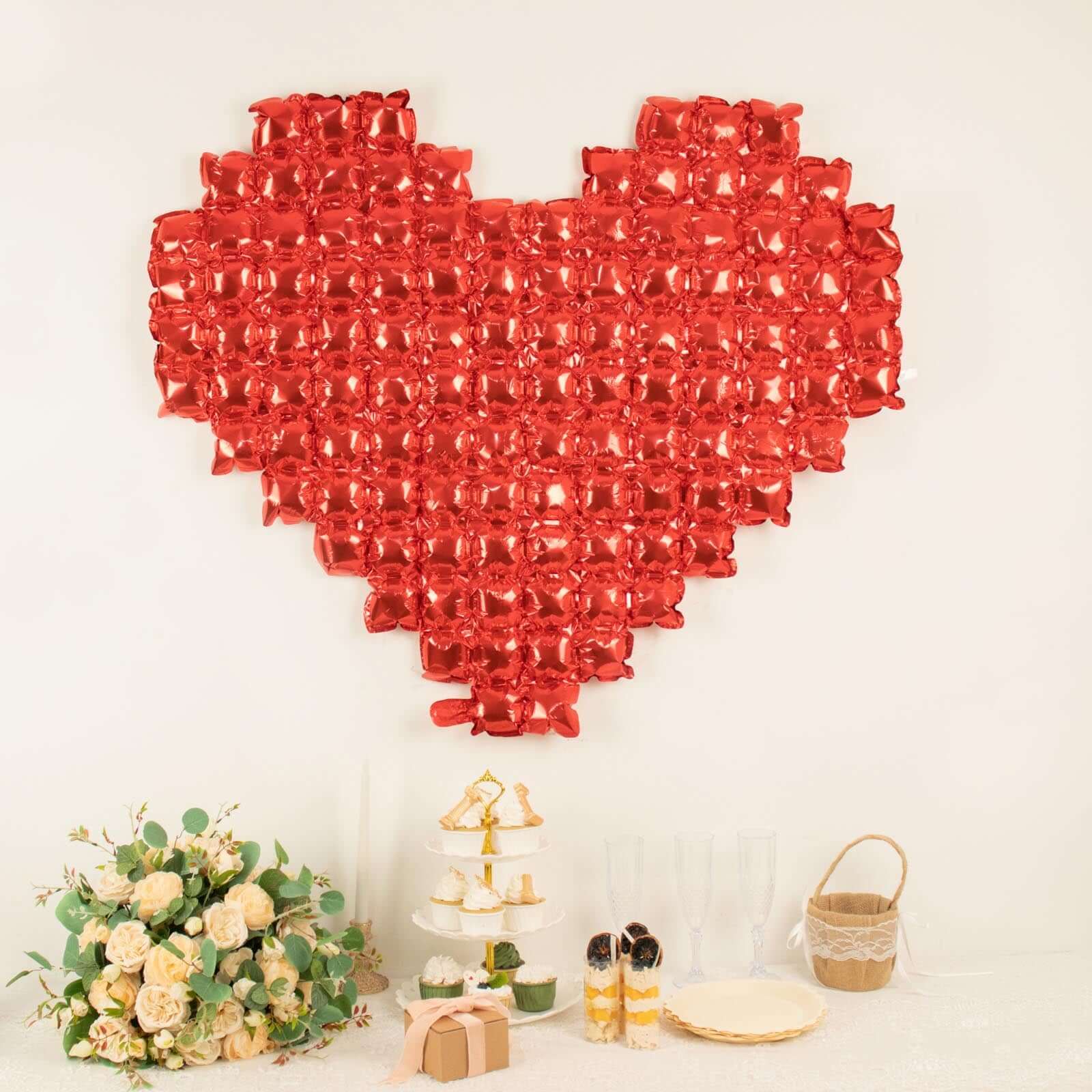 41x36 Metallic Red Giant Heart Mylar Foil Balloon, Photo Backdrop Balloon Quilt