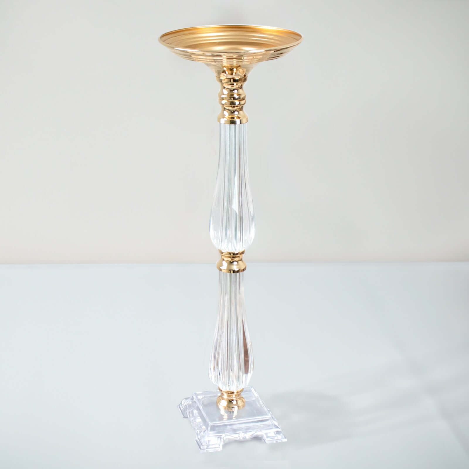 Acrylic Crystal Pillar Candle Stand Gold/Clear - Table Centerpiece and Wedding Flower Bowl Pedestal 24