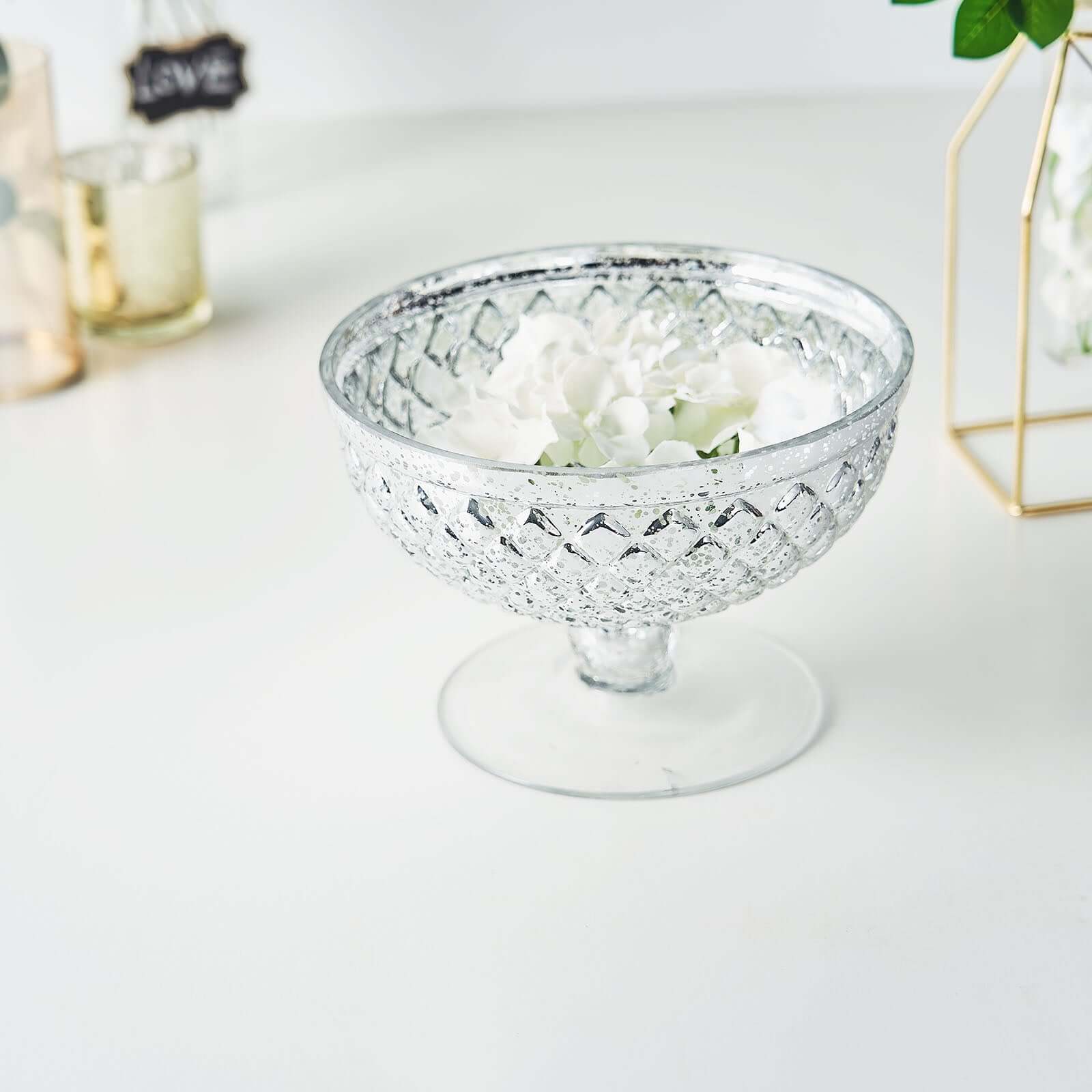 Mercury Glass Pedestal Bowl Vase Compote Style Silver - Sophisticated Floral Table Decor for Events 8