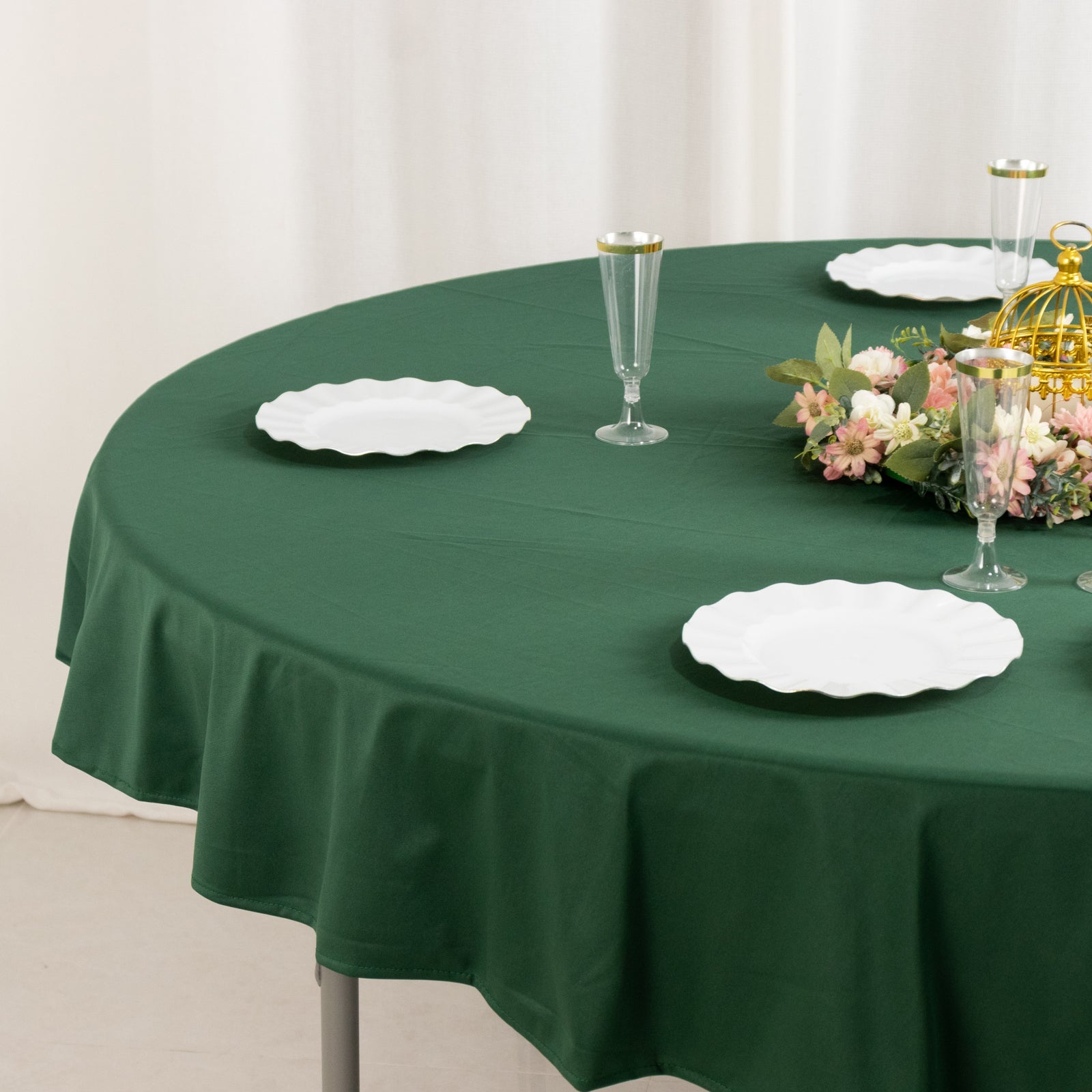 Premium Scuba Round 70 Tablecloth Hunter Emerald Green - Wrinkle Free & Stain Resistant Table Cover