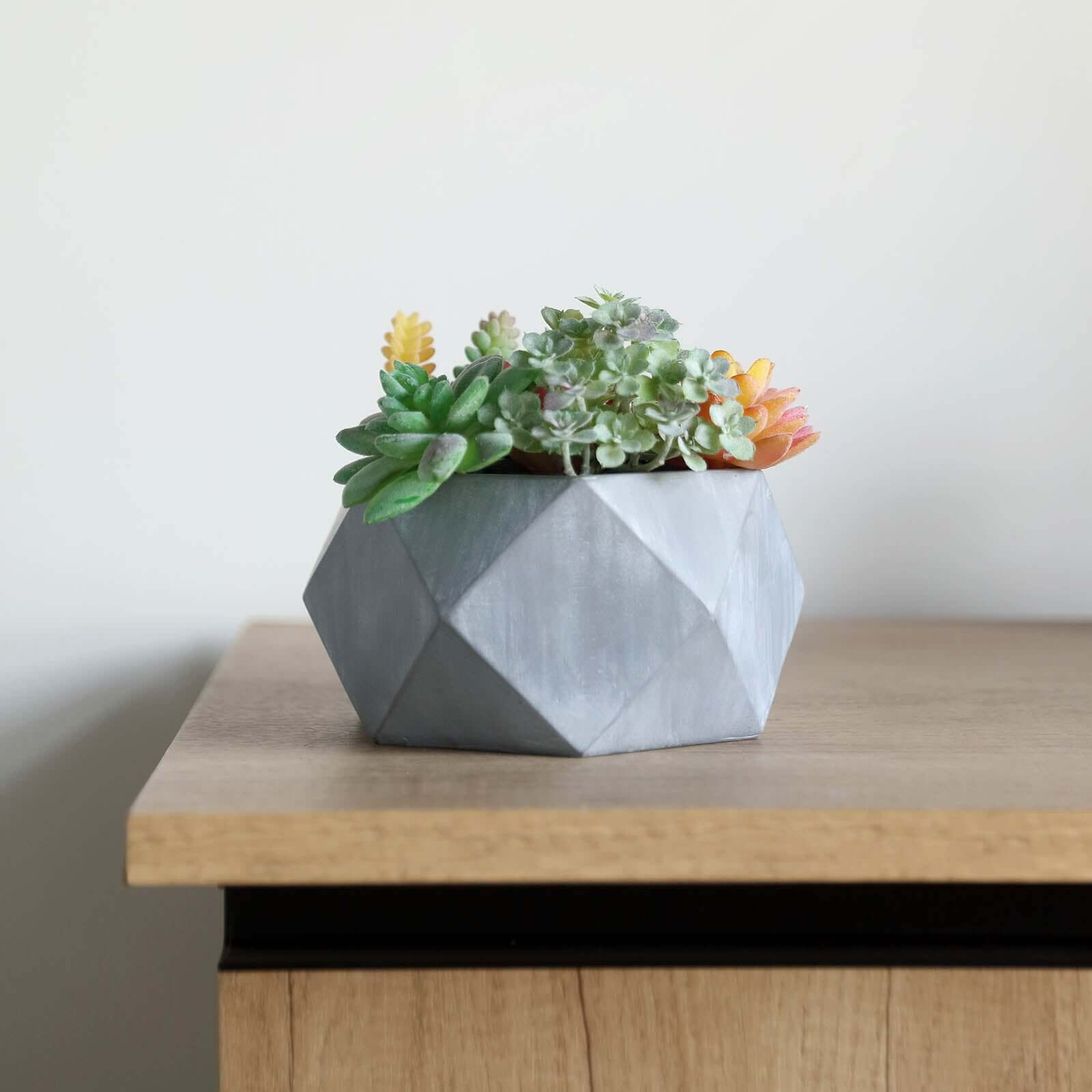 Geometric Planter Mini Cement Design Gray Finish - Concrete Succulent Flower Pot 7