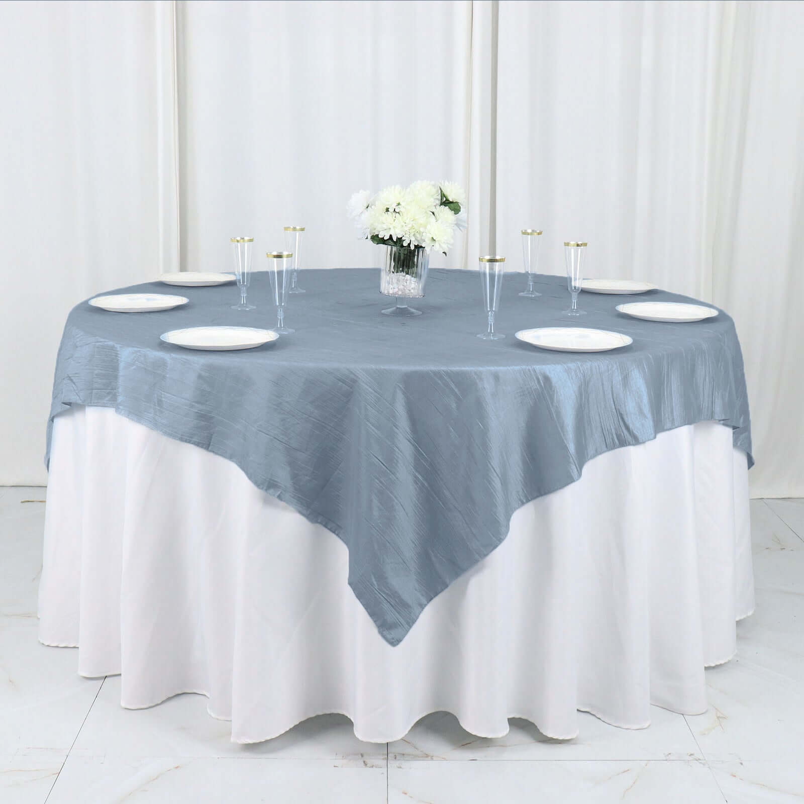 Taffeta 72x72 Table Overlay Square Tablecloth Dusty Blue - Accordion Crinkle Table Cover