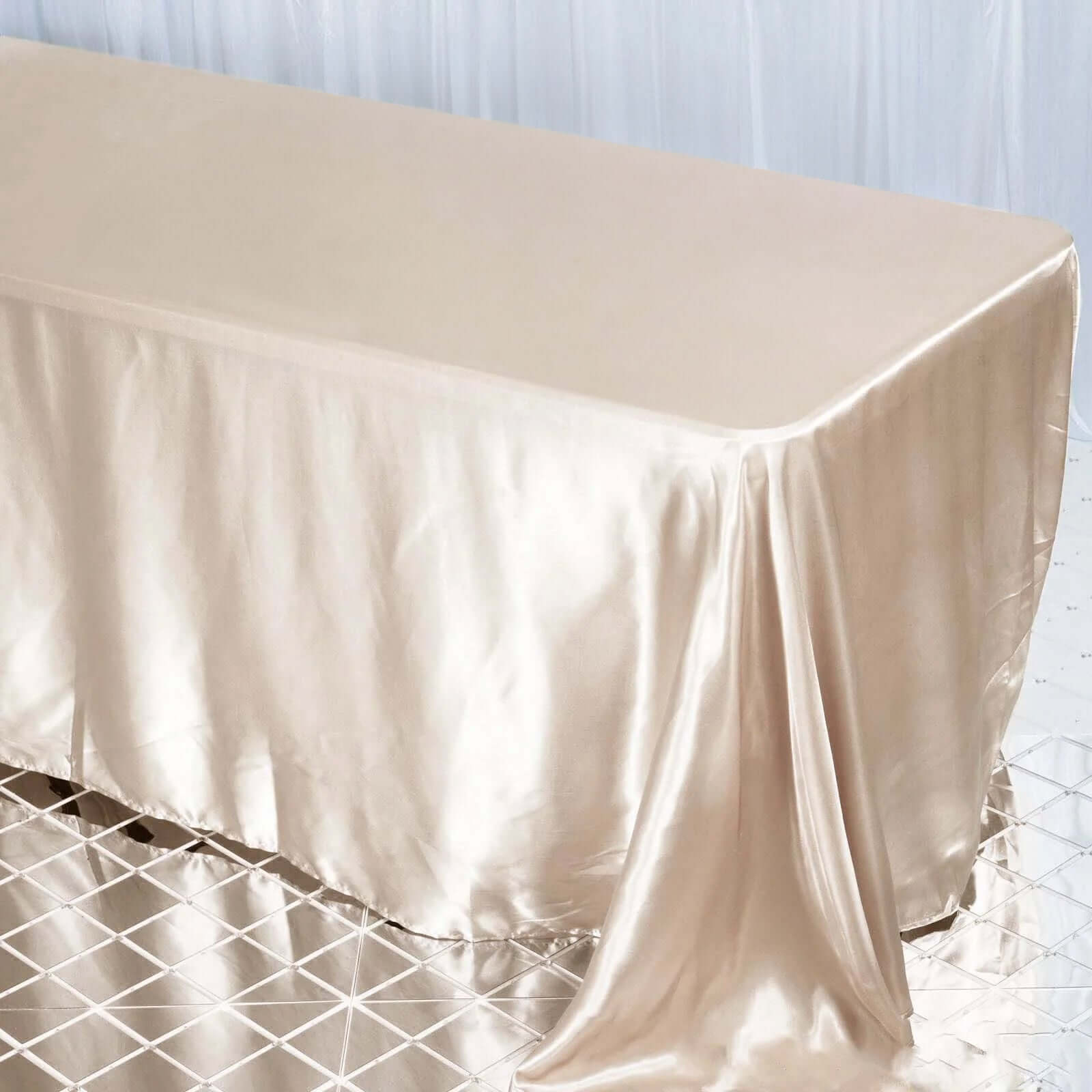 Satin Rectangular 90x132 Tablecloth Beige Satin - Seamless Table Cover