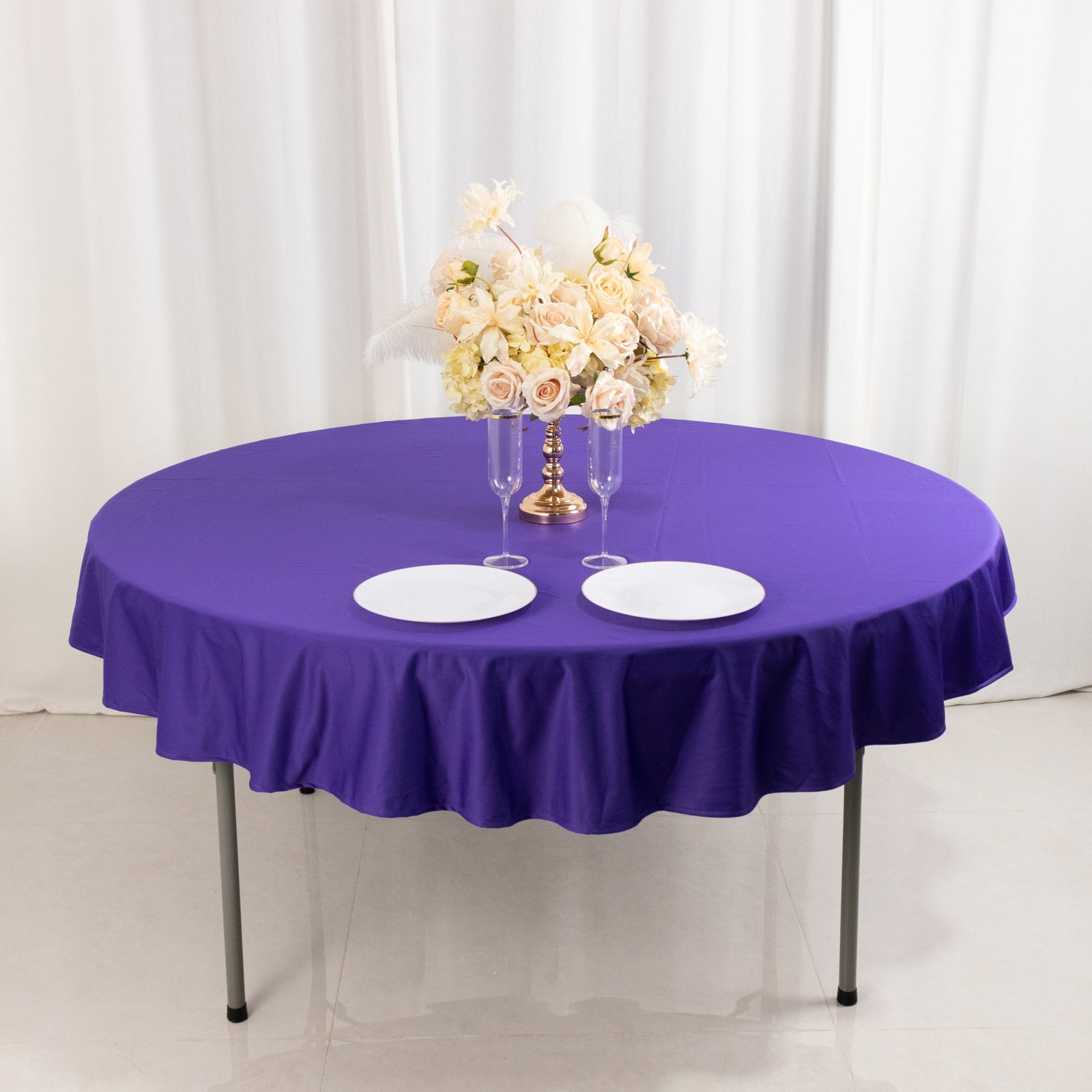 Premium Scuba Round 70 Tablecloth Purple - Wrinkle Free & Stain Resistant Table Cover