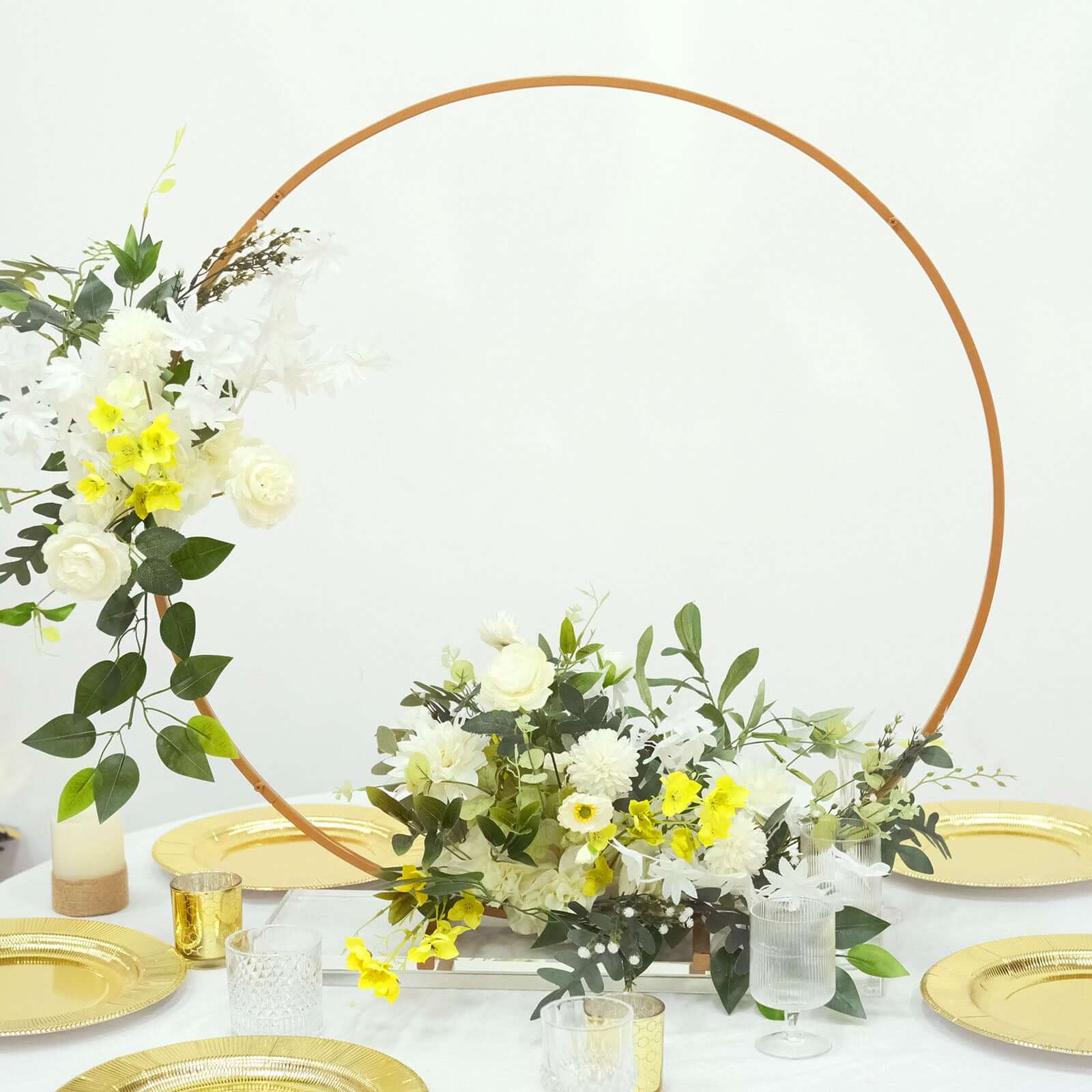 32 Gold Metal Round Hoop Wedding Centerpiece, Self Standing Table Floral Wreath Frame