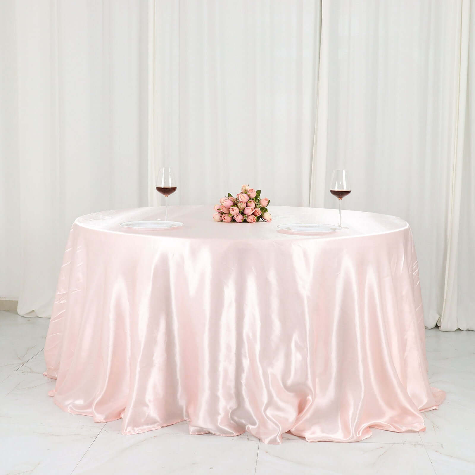 Satin 132 Round Tablecloth Blush - Stylish Seamless Table Cover