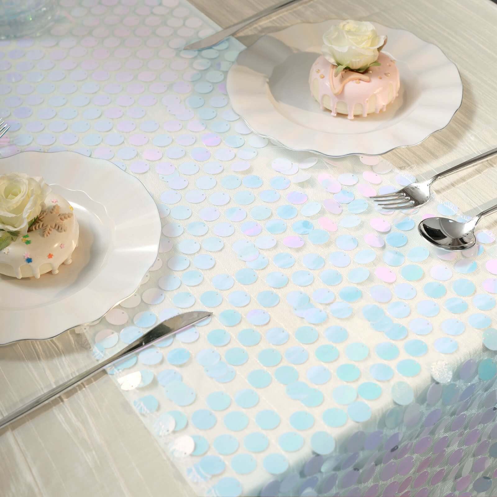 Big Payette Sequin 13x108 Table Runner Iridescent Blue - Dazzling Design