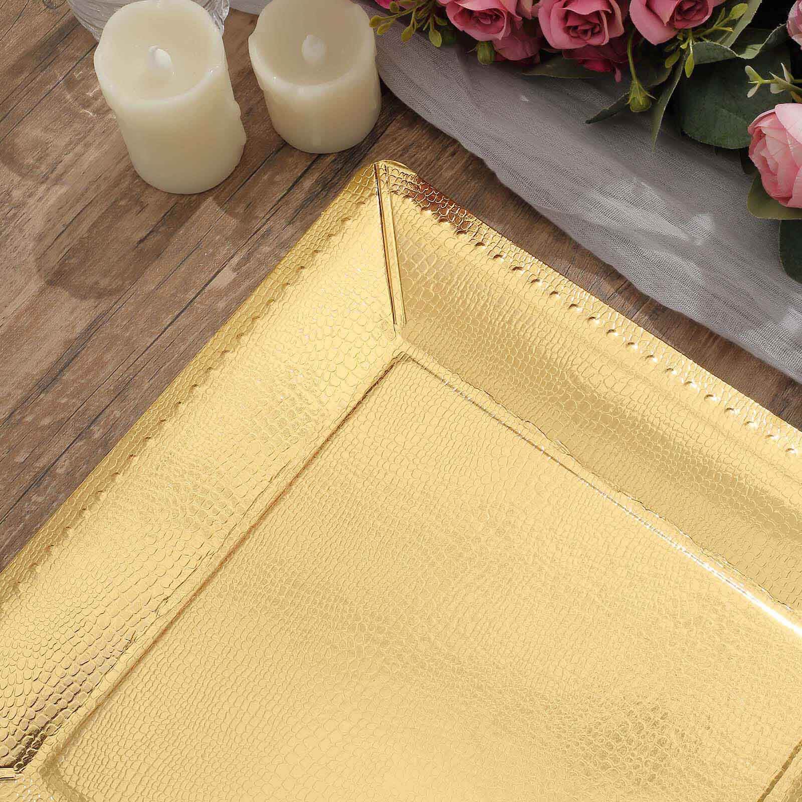 10-Pack Disposable Square Charger Plates in Gold with Leather Like Texture - 1100GSM Durable Paper Chargers 13