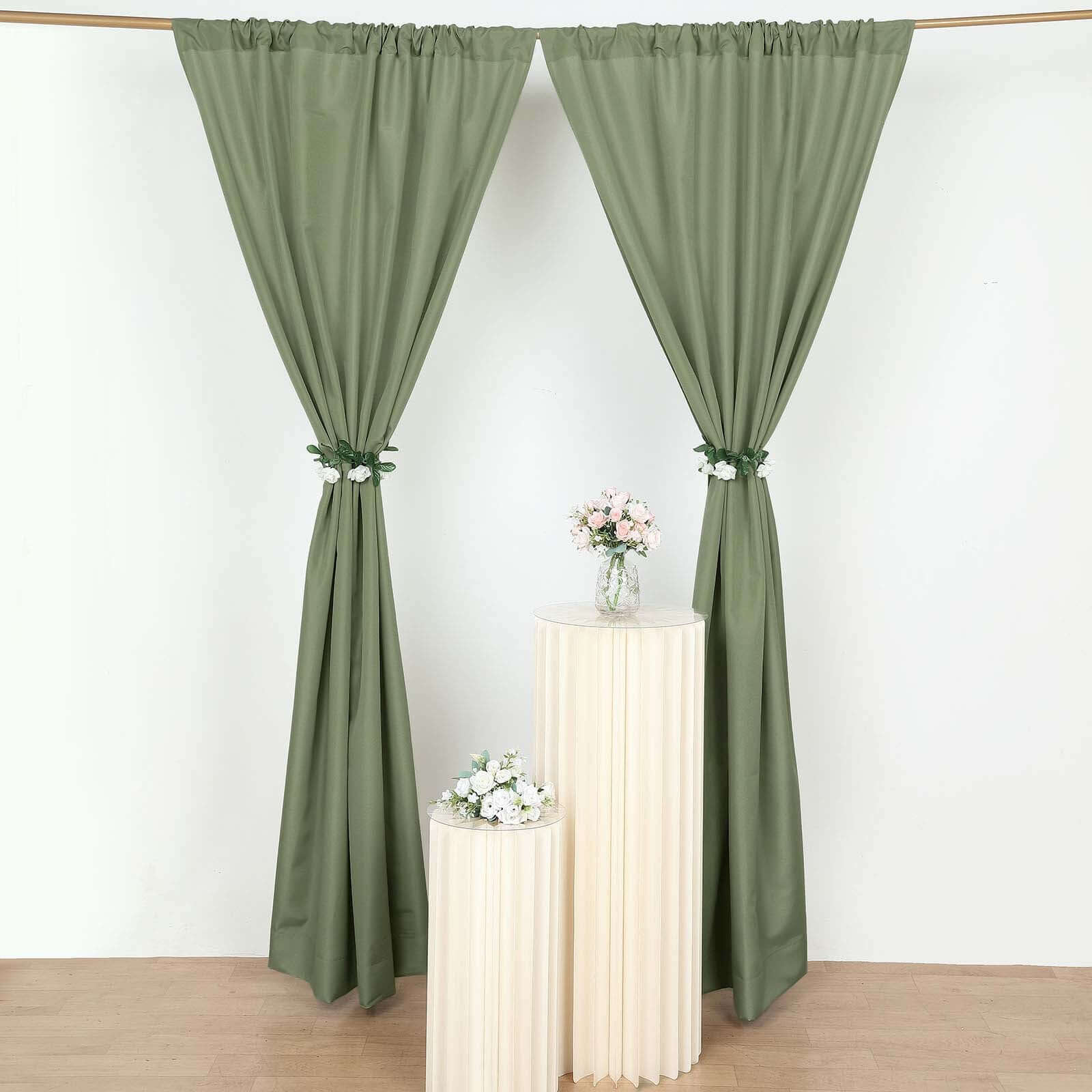 2 Pack Dusty Sage Green Polyester Event Curtain Drapes, 10ftx8ft Backdrop Event Panels With Rod Pockets 130 GSM