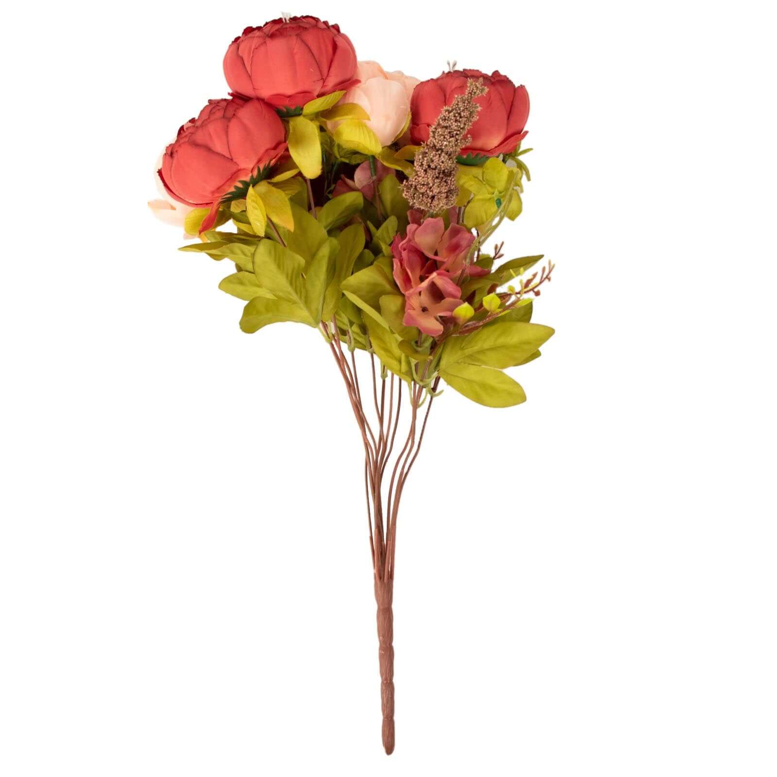 2 Pack 19 Burgundy Dusty Rose Artificial Peony Flower Wedding Bouquets, Faux Silk Flower Arrangements