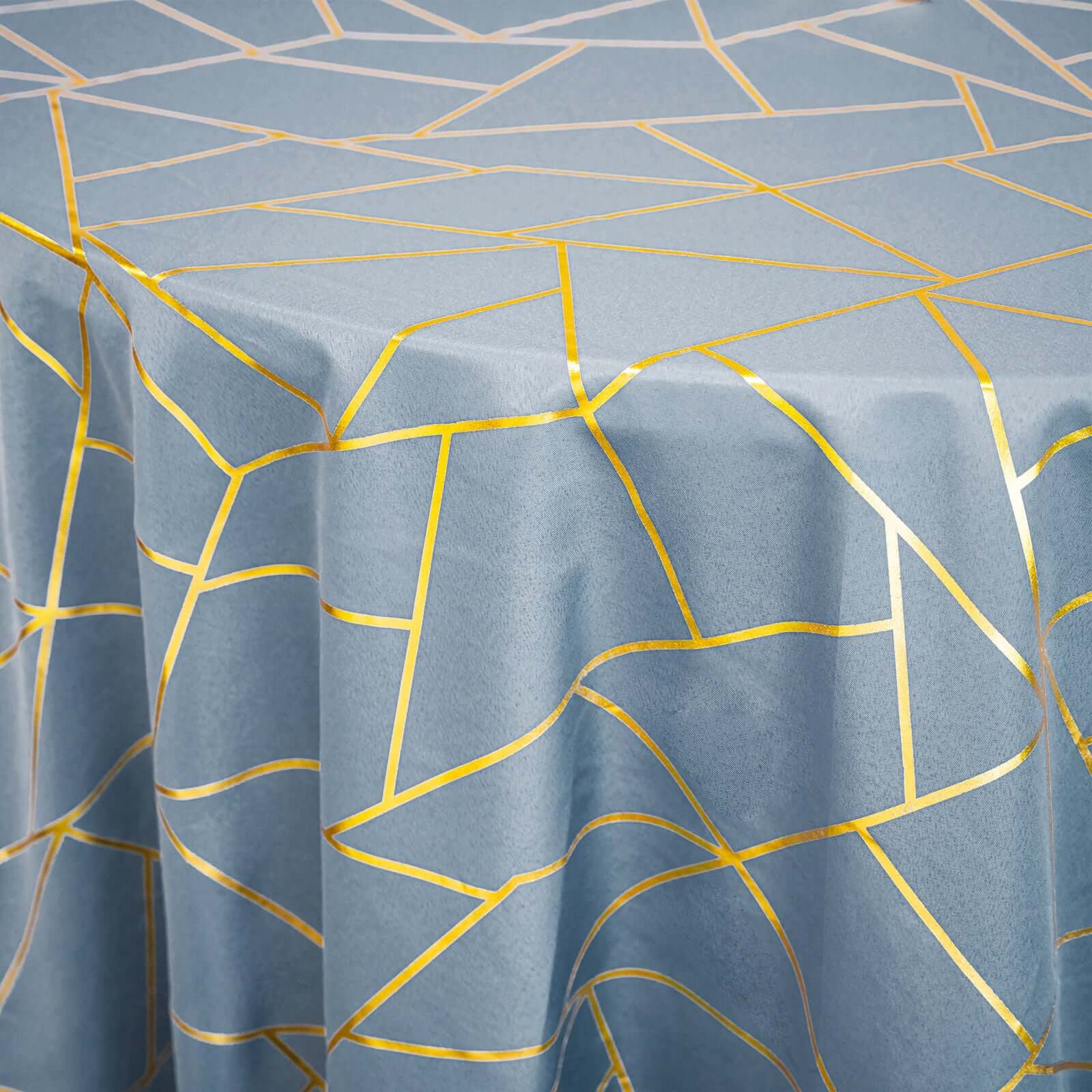 Polyester 120 Round Tablecloth Dusty with Gold Foil Geometric Pattern Wrinkle-Resistant Seamless Table Cover