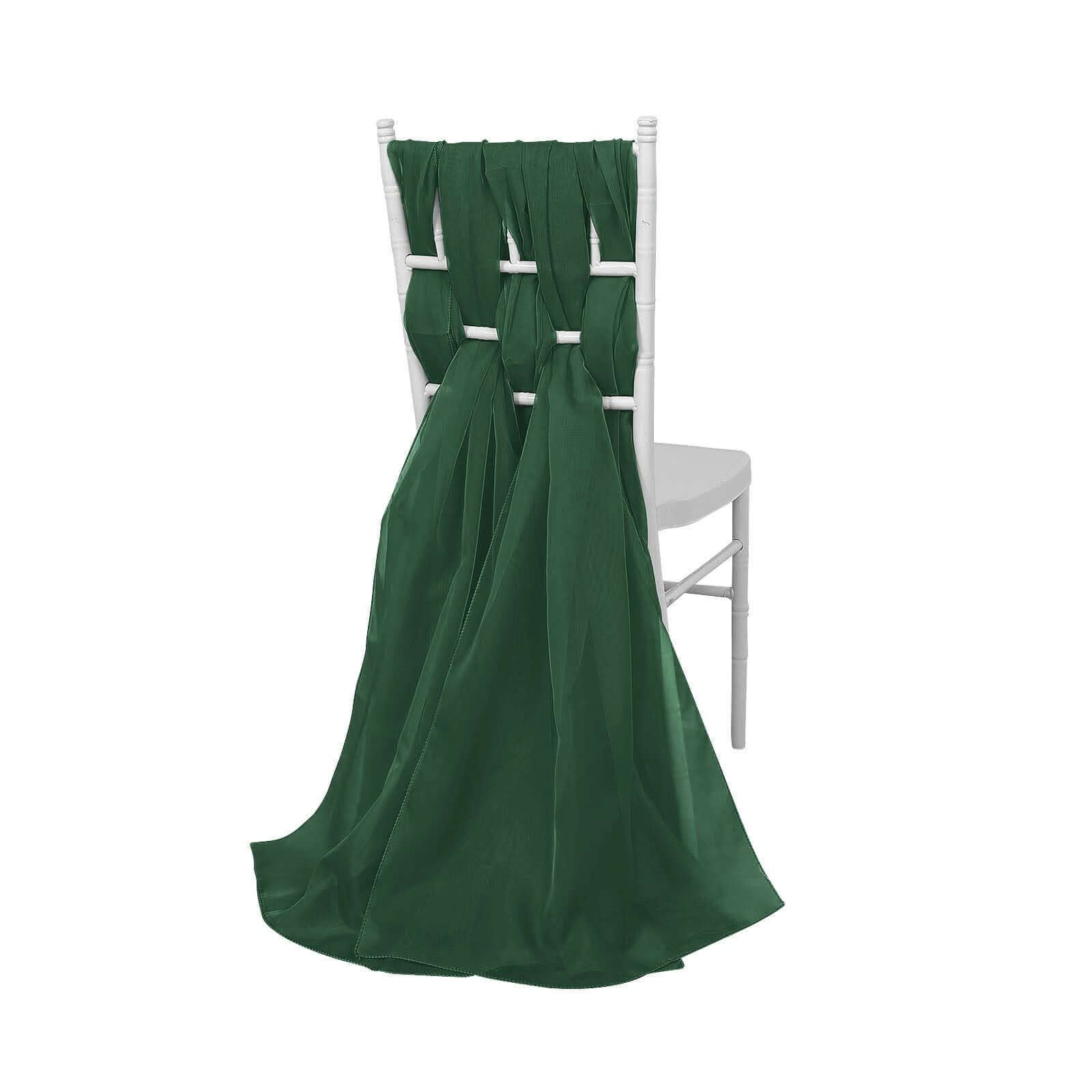 5 Pack Premium Chiffon Chair Sashes Hunter Emerald Green - Soft & Lightweight Designer Chair Bows 22x78