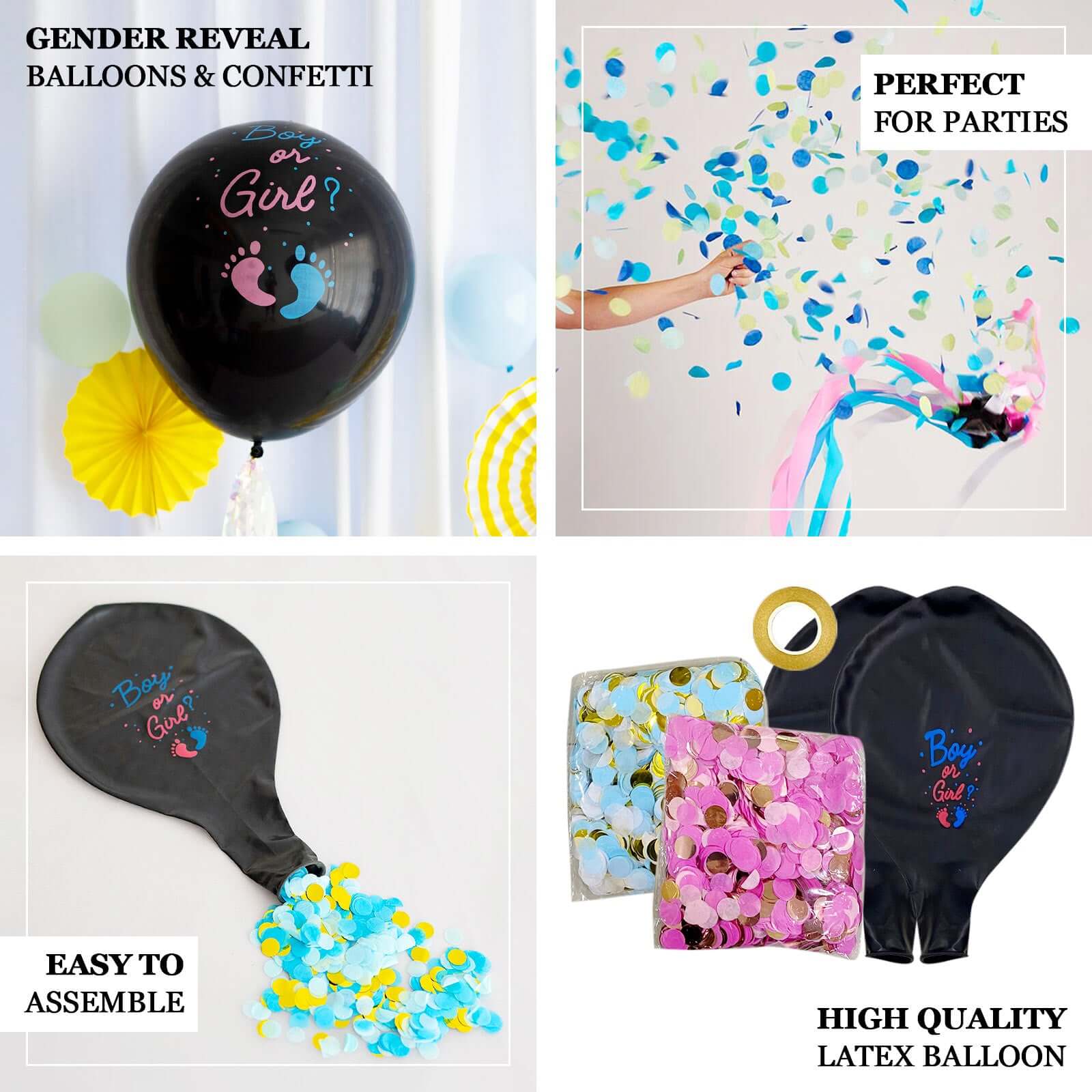 24 Gender Reveal Blue Confetti Filled Boy Or Girl Print Latex Balloon