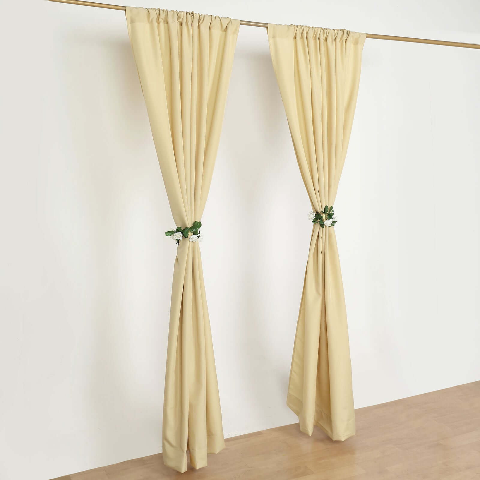 2 Pack Champagne Polyester Event Curtain Drapes, 10ftx8ft Backdrop Event Panels With Rod Pockets 130 GSM