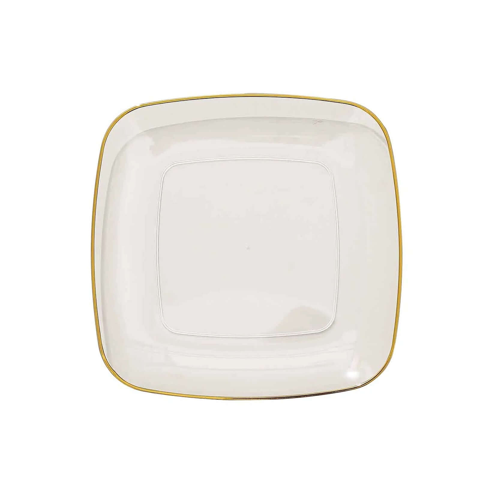 10-Pack Plastic 7 Square Dessert Plates in Clear with Gold Rim - Classy Disposable Appetizer Salad Plates