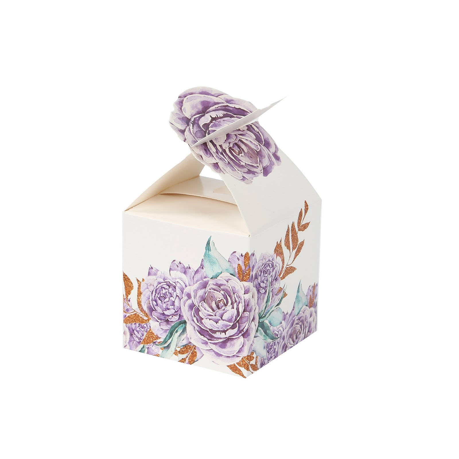 25 Pack Lavender Peony Floral Top Candy Gift Boxes, Lilac Cardstock Paper Party Favor Boxes - 3x3x5