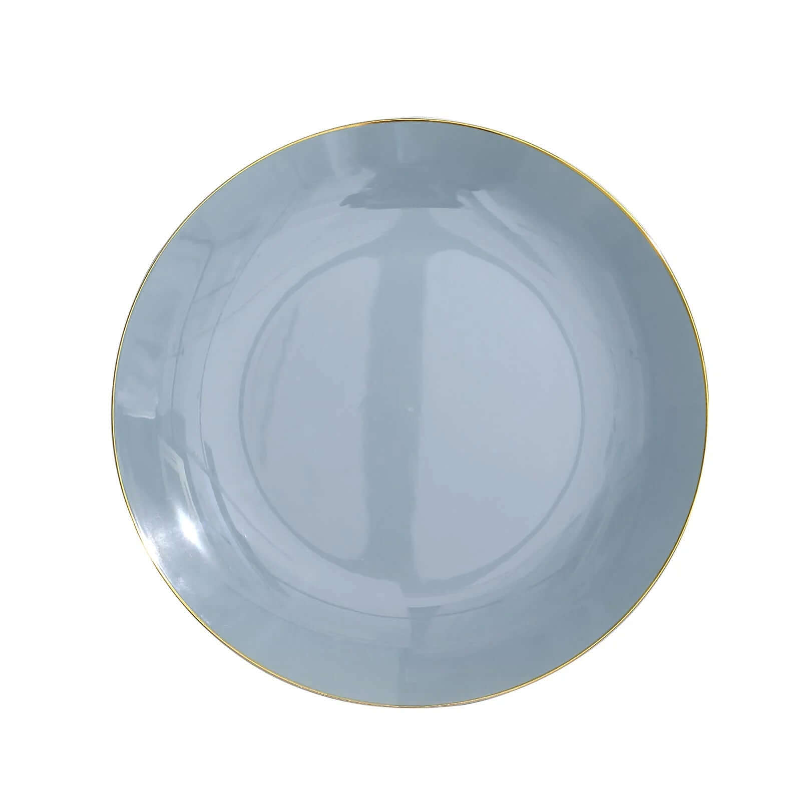 10-Pack Plastic 10 Round Dinner Plates in Dusty Blue with Gold Rim - Glossy Disposable Party Plates