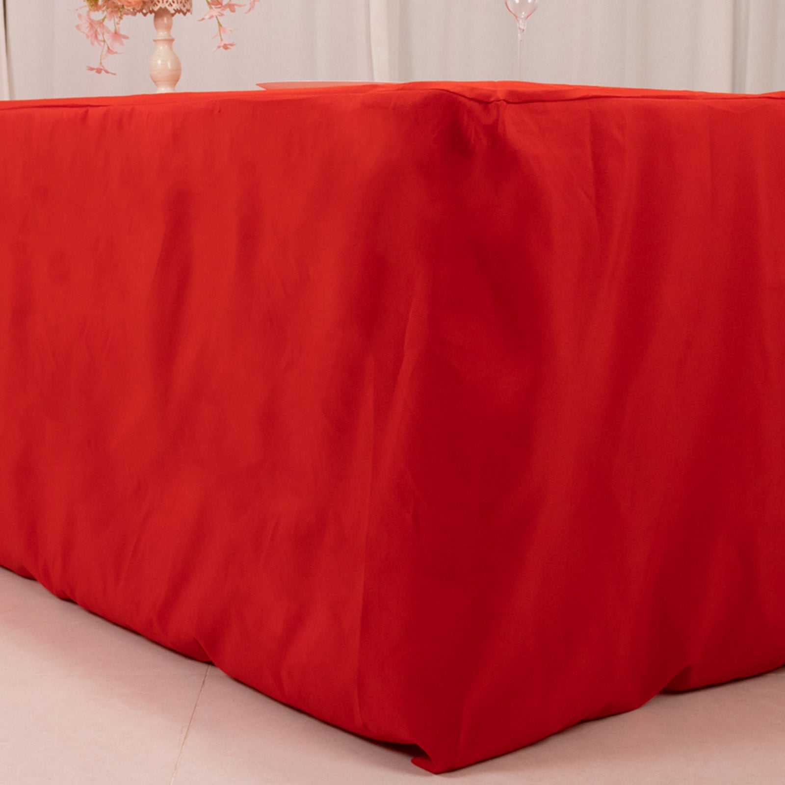 Premium Polyester 8ft Rectangle Tablecloth Red Durable Fitted 220GSM Table Cover