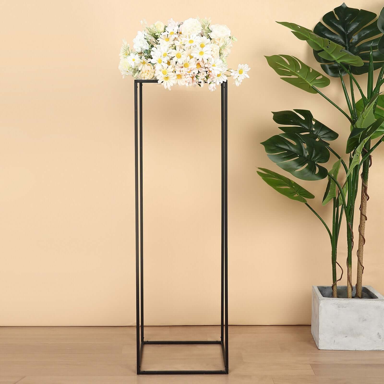 2-Pack Wedding Flower Stand Matte Black Metal Geometric Column Frame Rectangular - Versatile Floral Pedestal for Sophisticated Arrangements 40