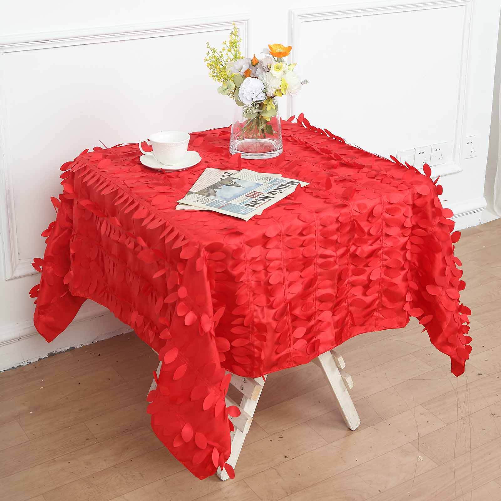 Taffeta 54x54 Square Tablecloth Red 3D Leaf Petal Table Cover