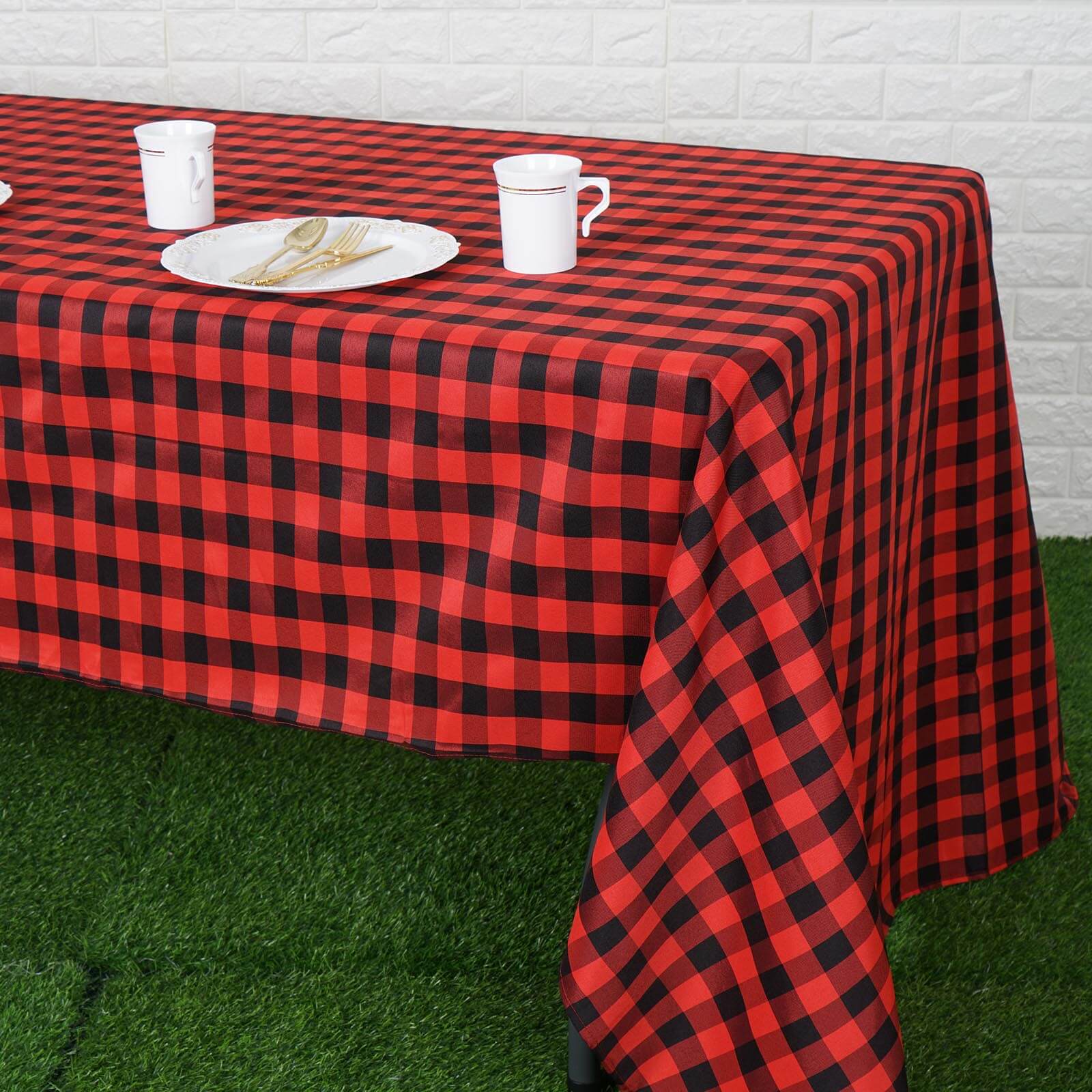 Polyester 60x126 Rectangle Tablecloth Black/Red - Buffalo Plaid Checkered Table Cover