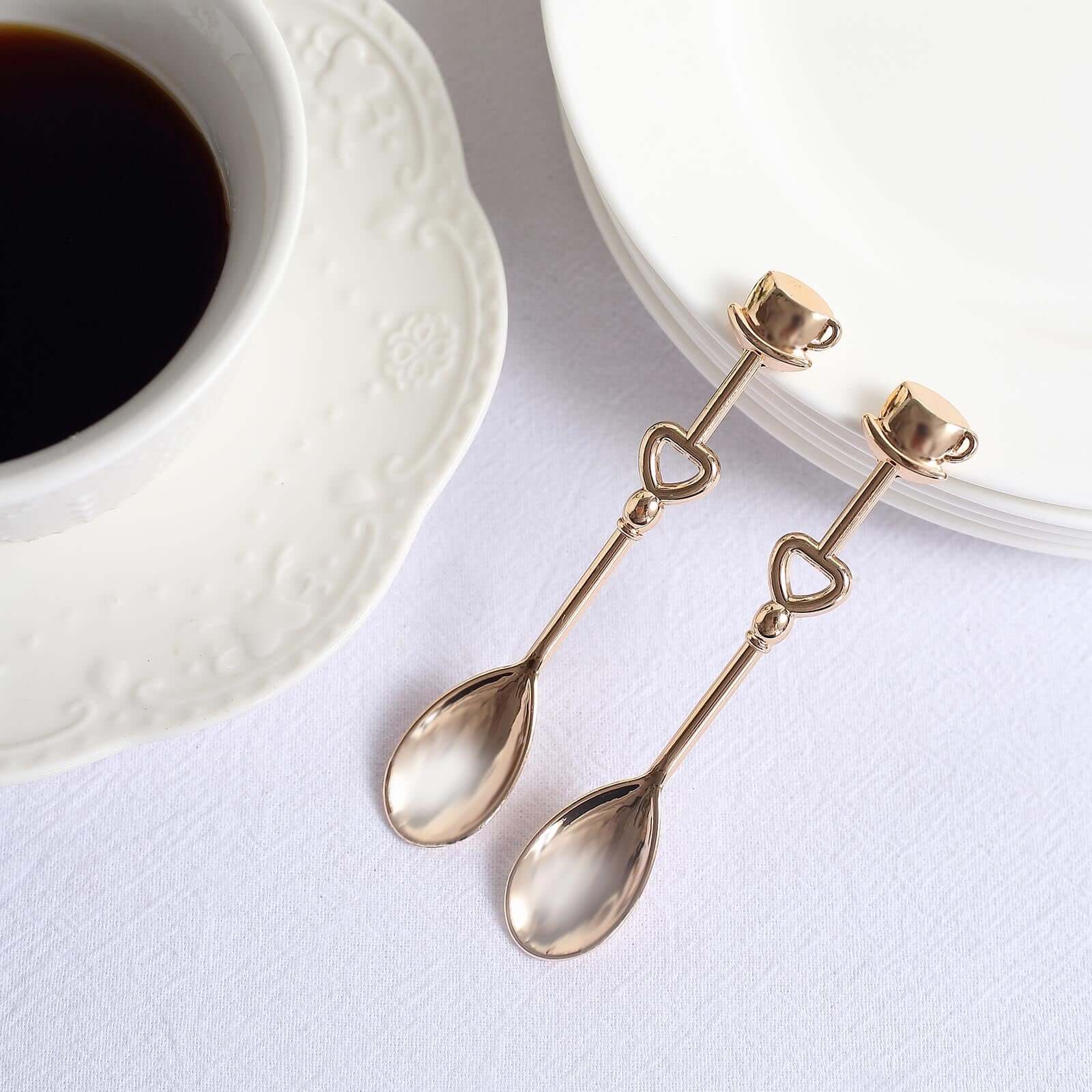 2 Pack 4 Gold Metal Couple Coffee Spoon Set Party Favors, Pre-Packed Wedding Souvenir Gift