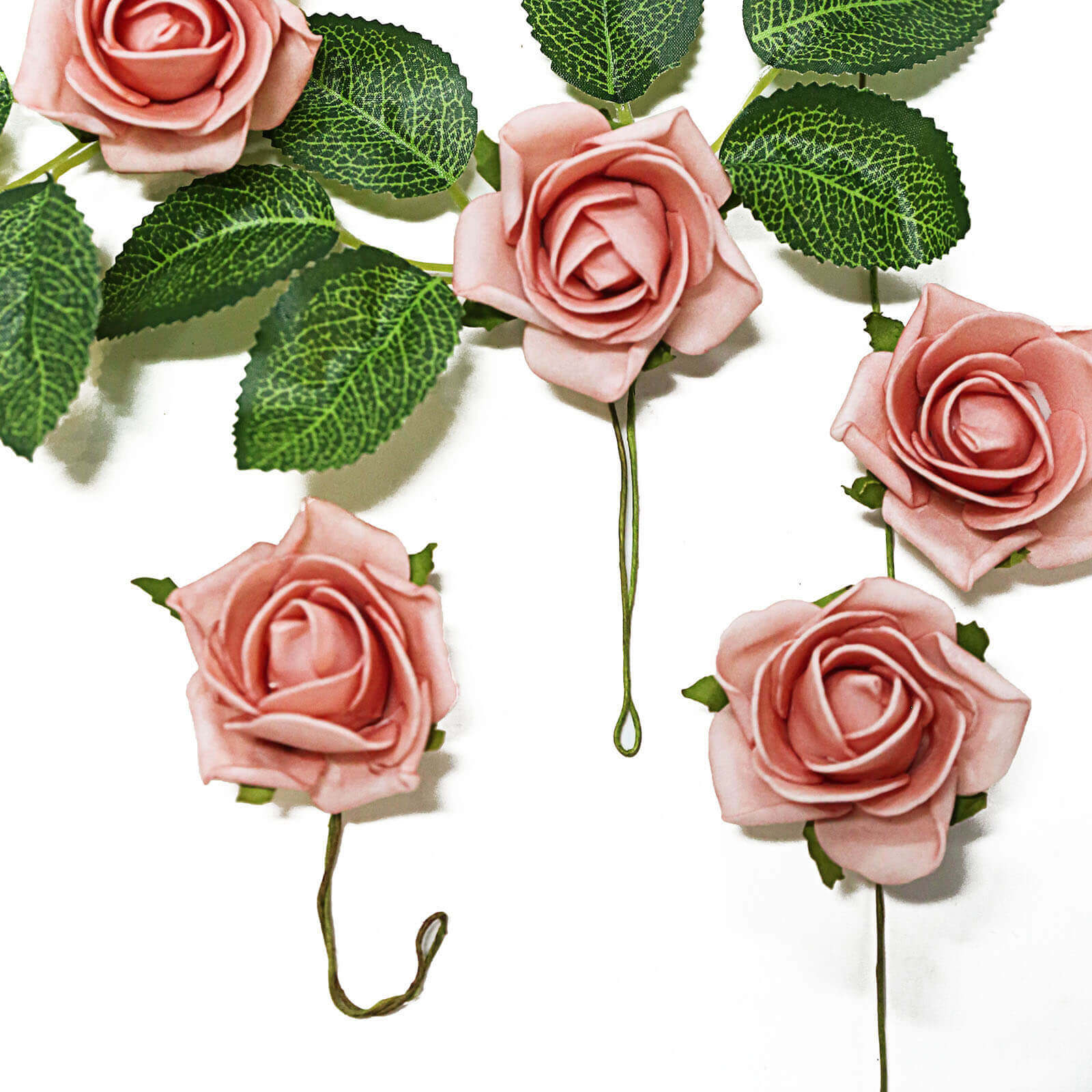 24 Roses 2 Dusty Rose Artificial Foam Flowers With Stem Wire and Leaves