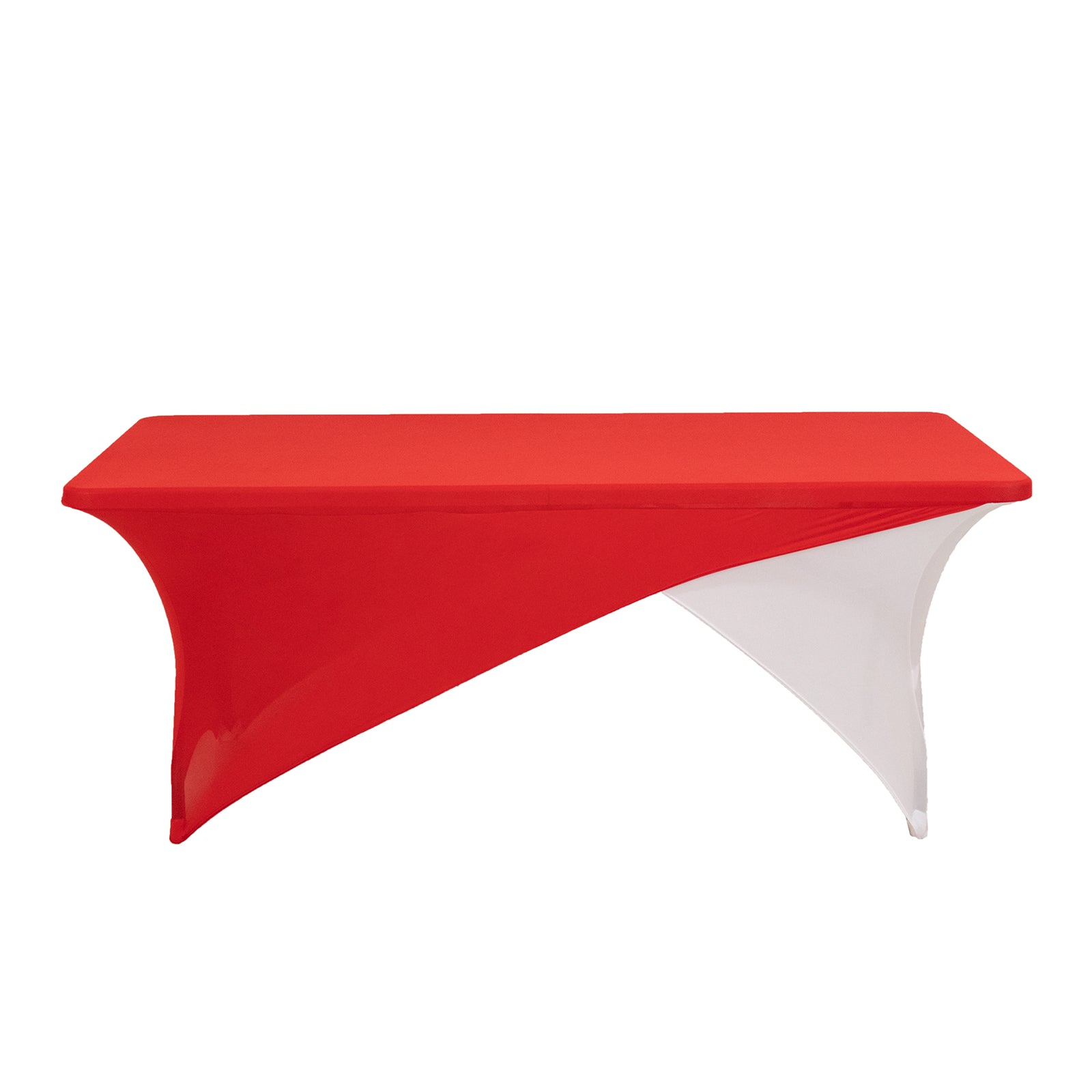 Stretch Spandex 72x30 Rectangle Table Cover Red/White Cross Over Design - Versatile & Sleek Two-Piece Fitted Tablecloth with Elastic Foot Pockets