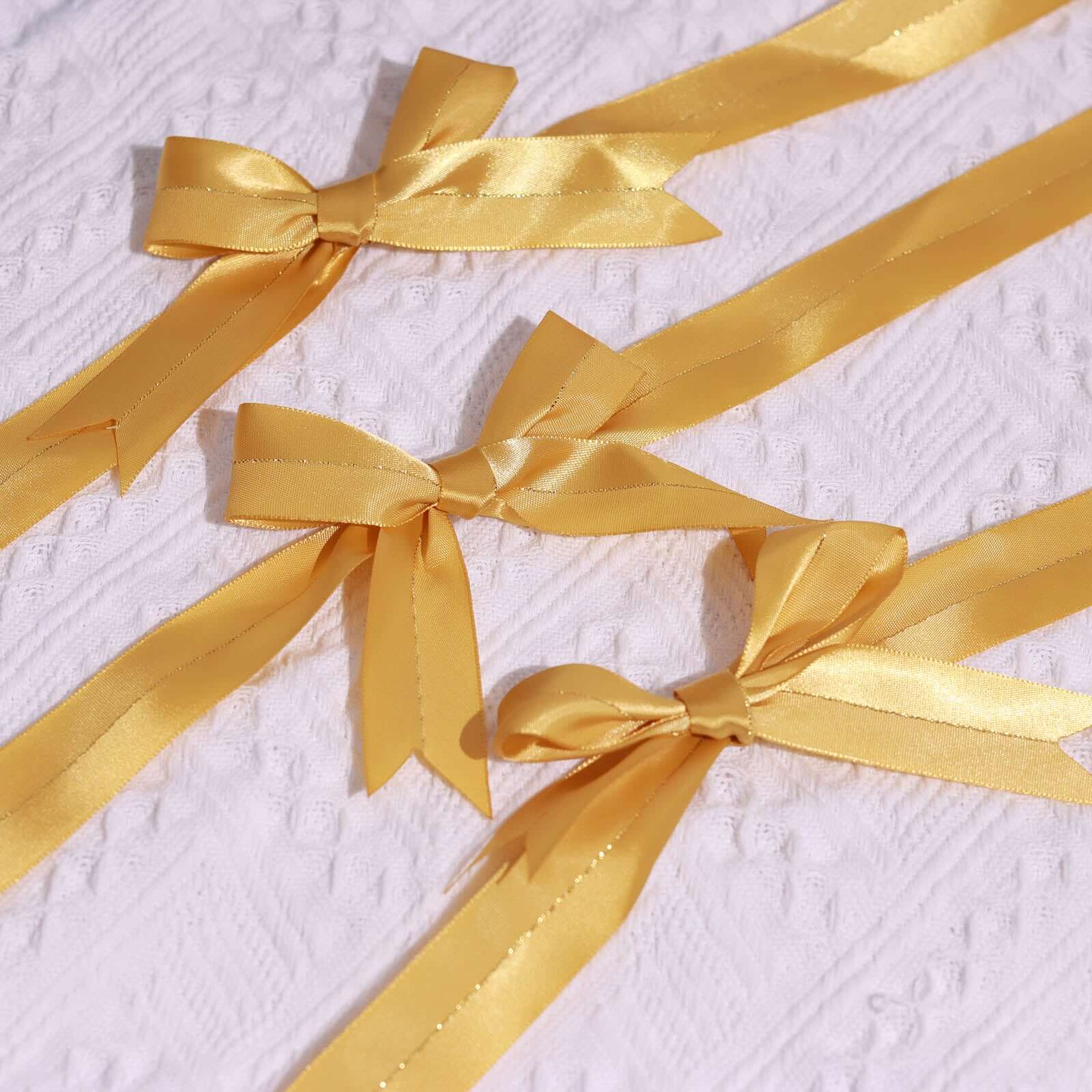 50 Pcs 10 Gold Pre Tied Ribbon Bows, Satin Ribbon With Gold Foil Lining For Gift Basket and Party Favors Decor