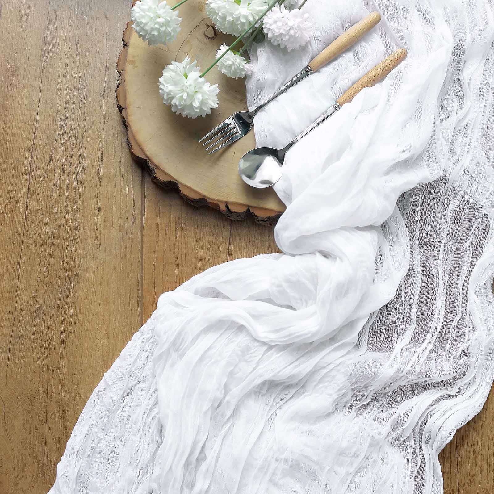 Gauze Cheesecloth 10ft Table Runner White - Soft & Rustic Boho Linen Runner