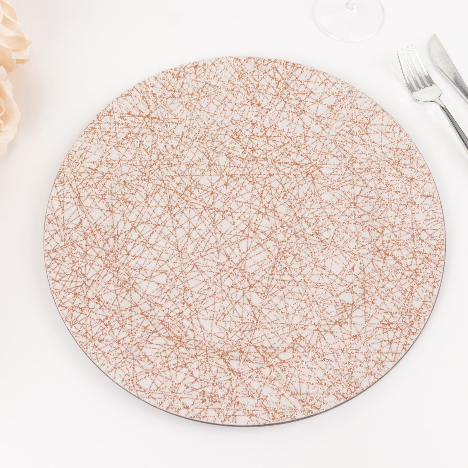 6-Pack Acrylic Round Charger Plates 13 in Rose Gold with Glitter Abstract Lines Pattern, Decorative Dinner Party Charger Tableware