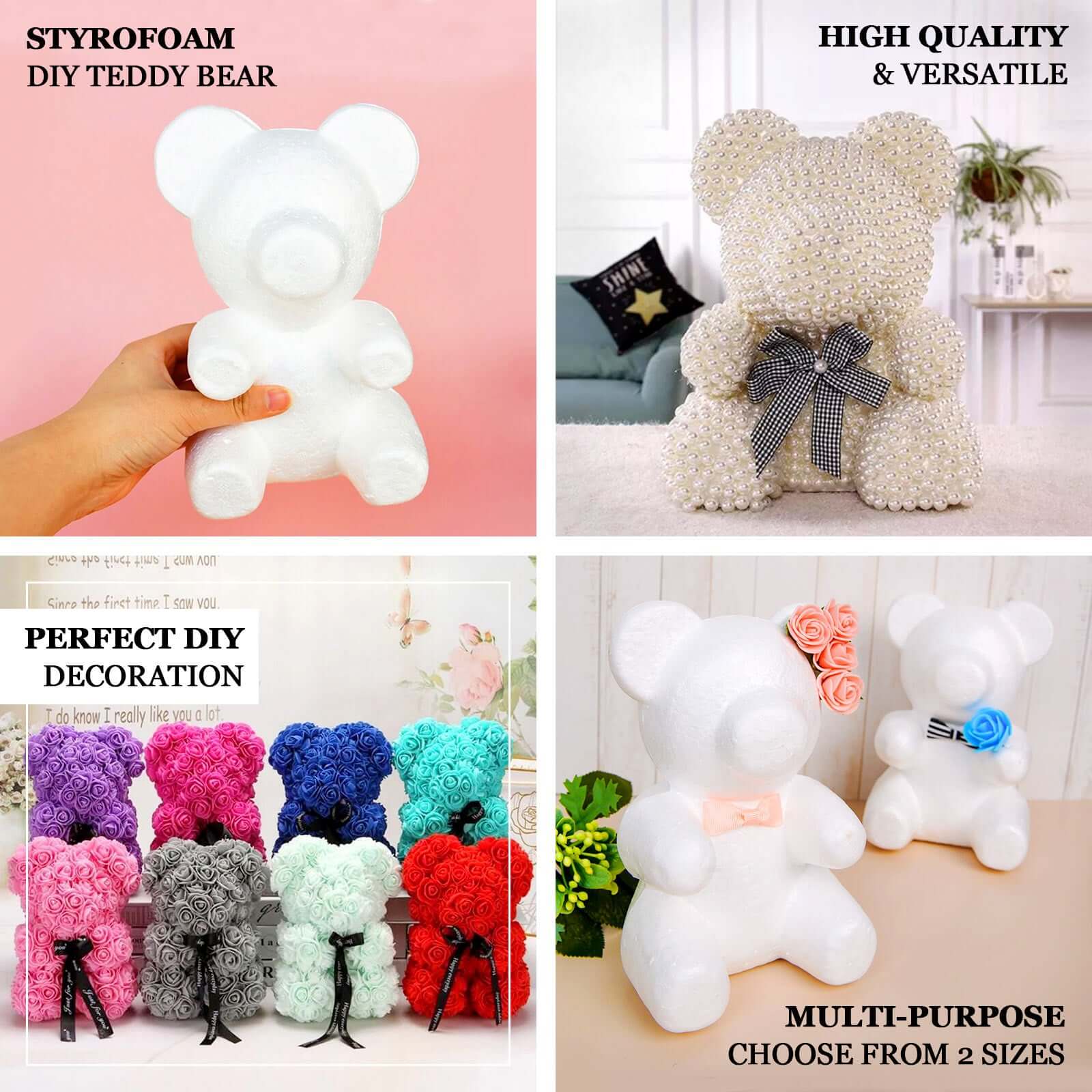 2 Pack 7 DIY White 3D Modeling StyroFoam Bears, Polystyrene Craft Foam Animals