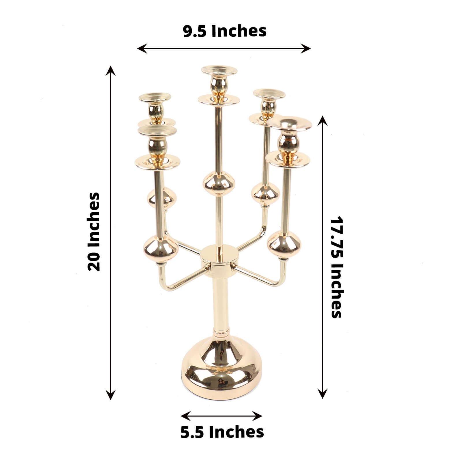 5-Arm Taper Candelabra Wedding Candle Holder Gold Metal Table Display - Perfect for Events 20