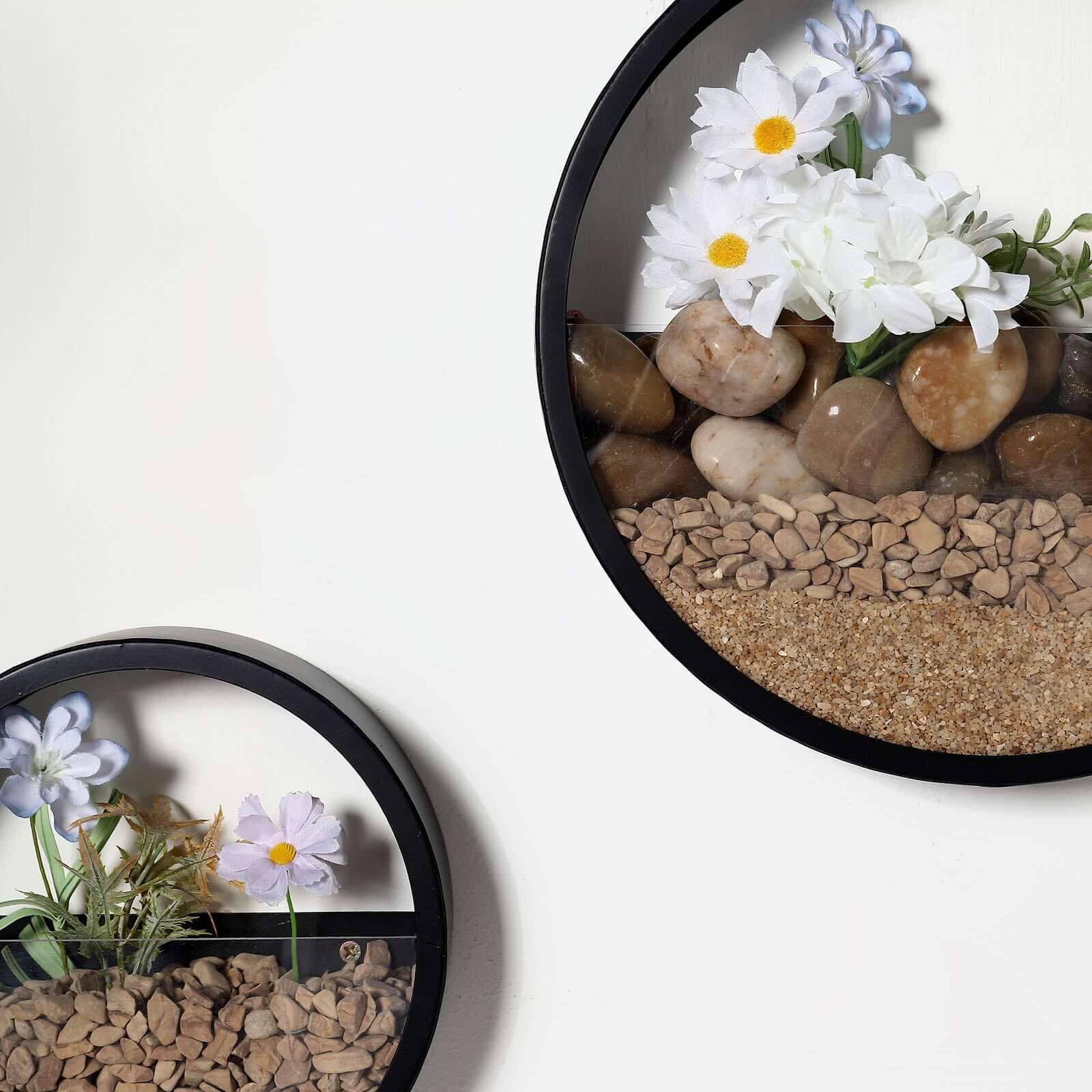 Set of 3 Black Half Moon Wall Planters, Round Metal Wall Hanging Planter, Modern Indoor Outdoor Terrarium - 6,8,12