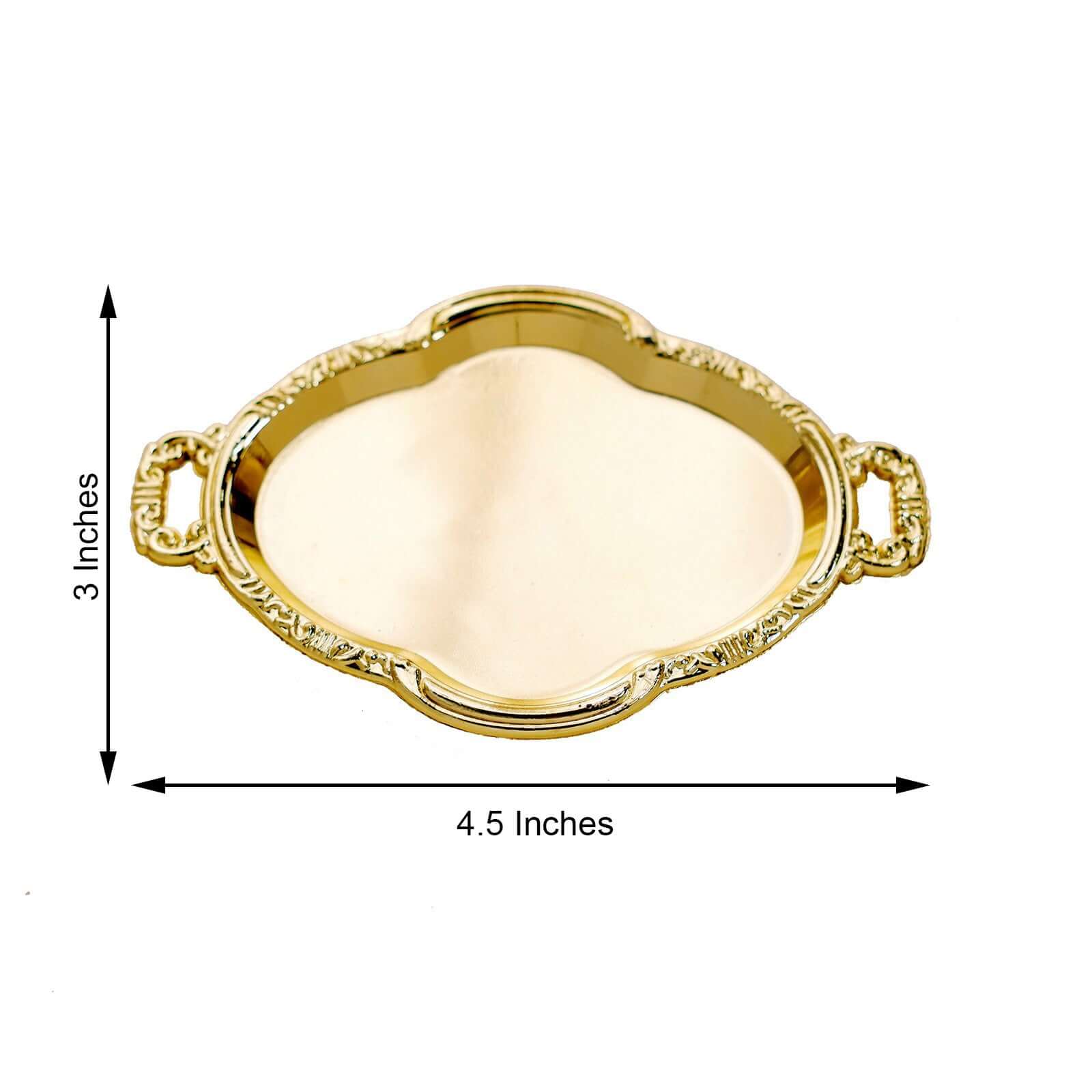 12-Pack Display Trays Party Favor Baroque Oval Design Gold - Mini Serving Platters for Sweets and Desserts 4.5