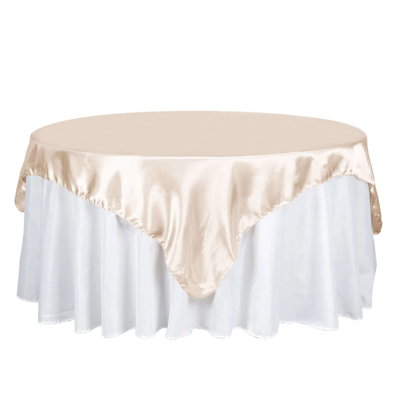 Satin 72x72 Table Overlay Square Tablecloth Beige - Smooth Finish Table Cover