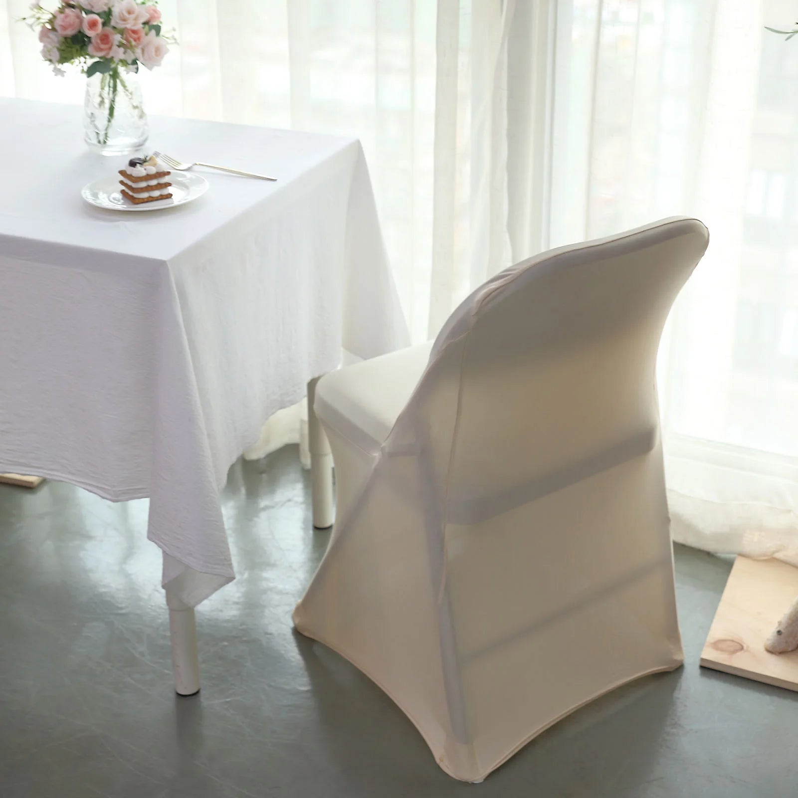 10 Pack Stretch Spandex Chair Covers Beige for Folding Chairs - Durable 160GSM Fitted Slipcovers