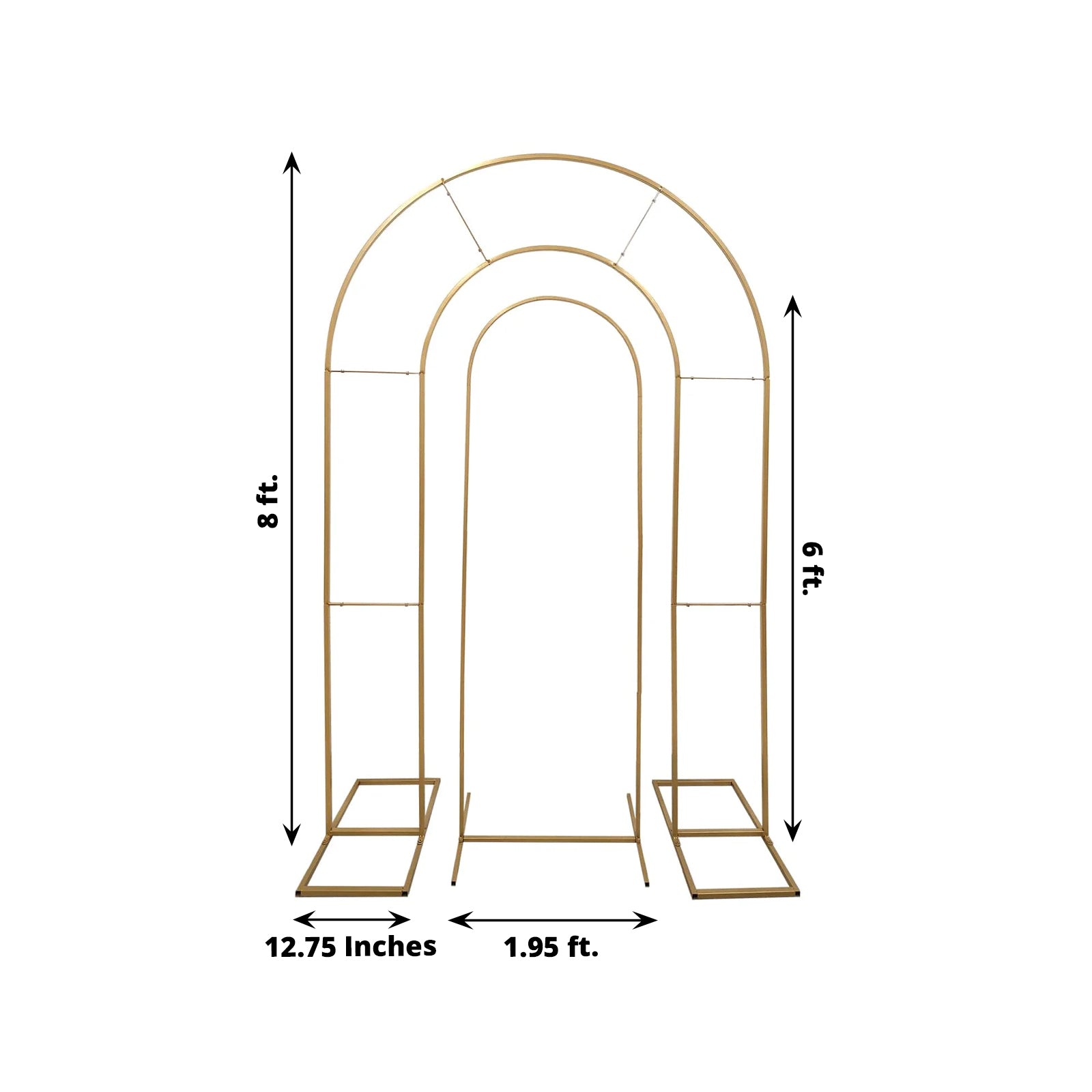 Set of 2 Gold Metal Round Top Chiara Backdrop Stand Wedding Arches, Double Arch Floral Balloon Frame Ceremony Arbors - 6ft,8ft