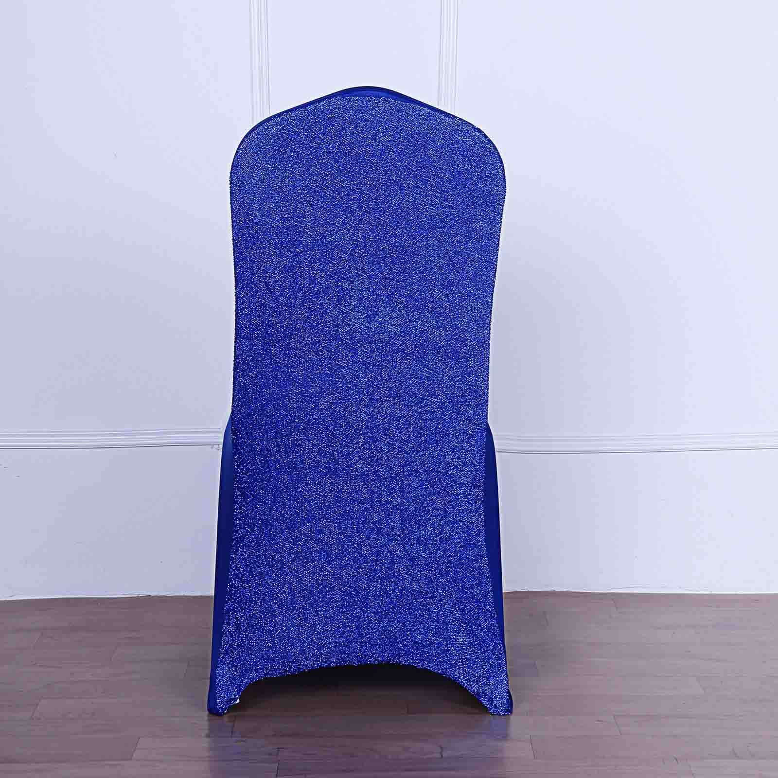 Spandex Chair Cover with Metallic Shimmer Tinsel Back for Banquet Chairs Royal Blue - Fitted Slipcover