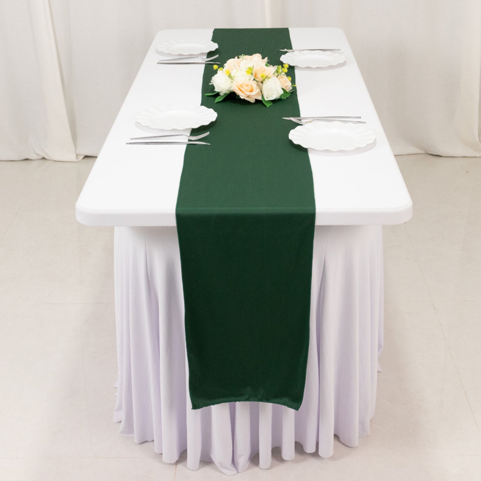 Premium Scuba Polyester 12x108 Table Runner Hunter Emerald Green - Wrinkle-Free Table Linen